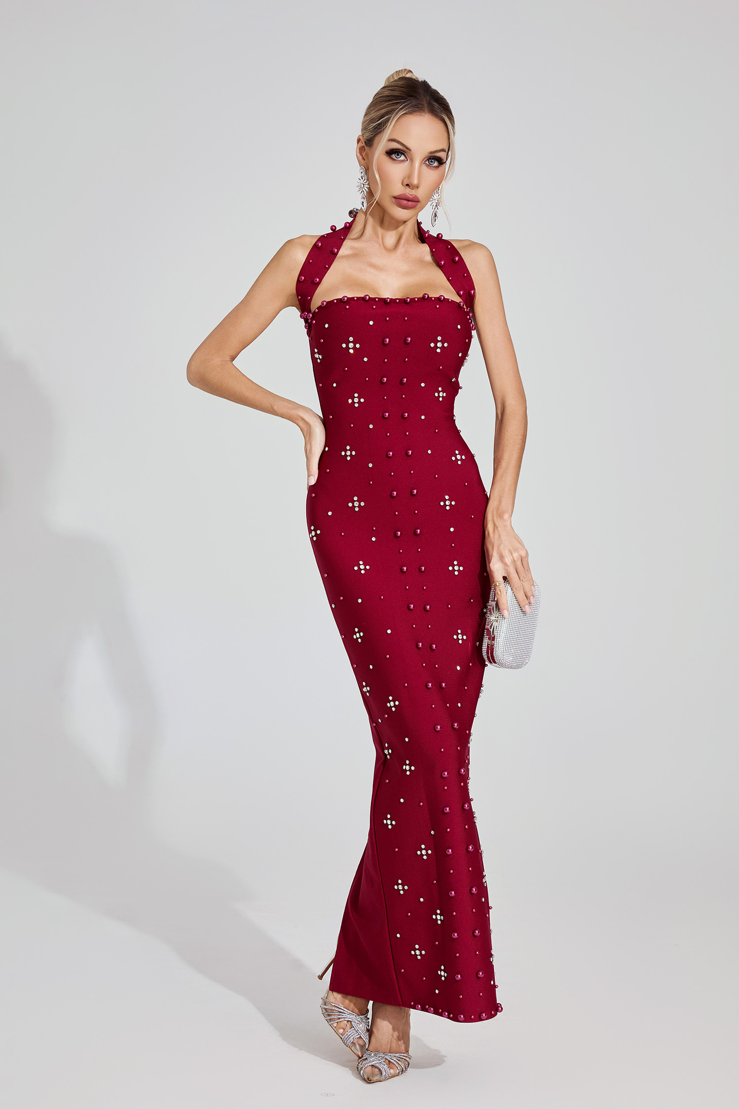 Elise Red Halter Maxi Dress