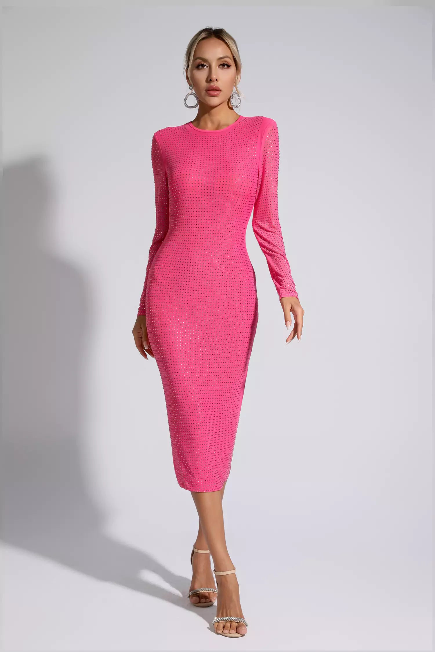Elle Pink Crystal Midi Dress-CATCHALL