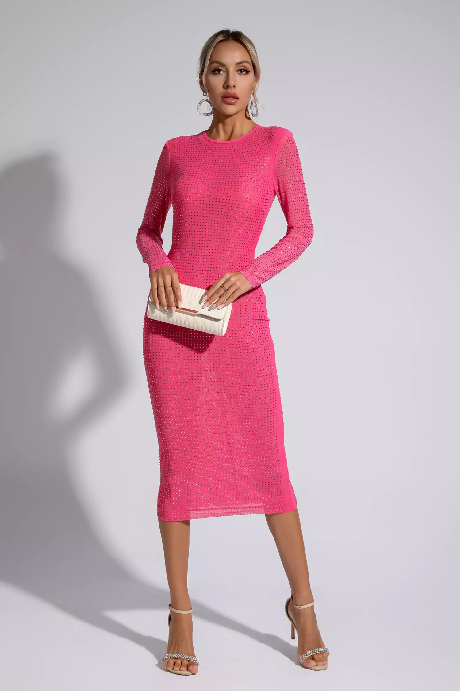 Elle Pink Crystal Midi Dress-CATCHALL