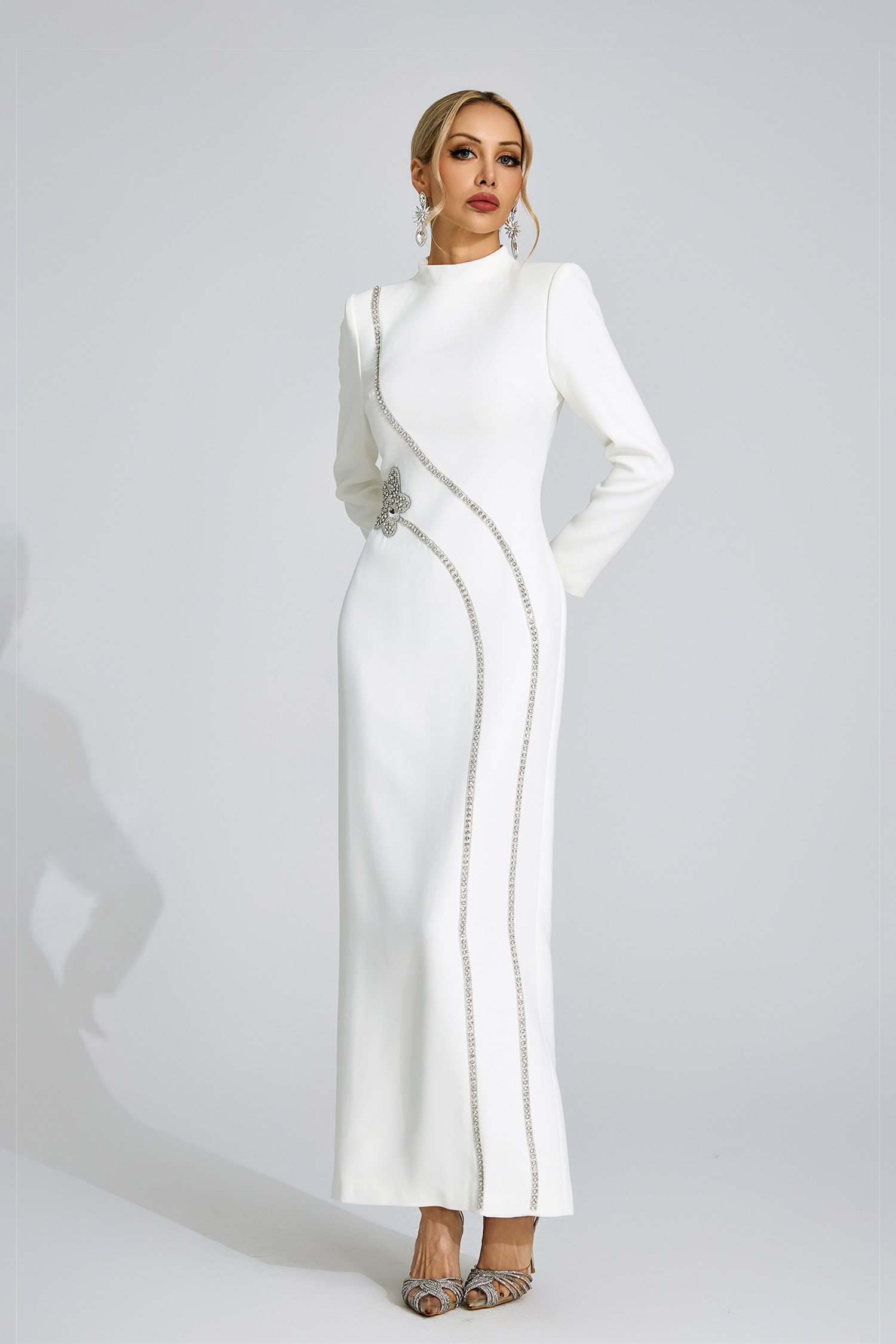 Eluned  White Diamond Maxi Dress