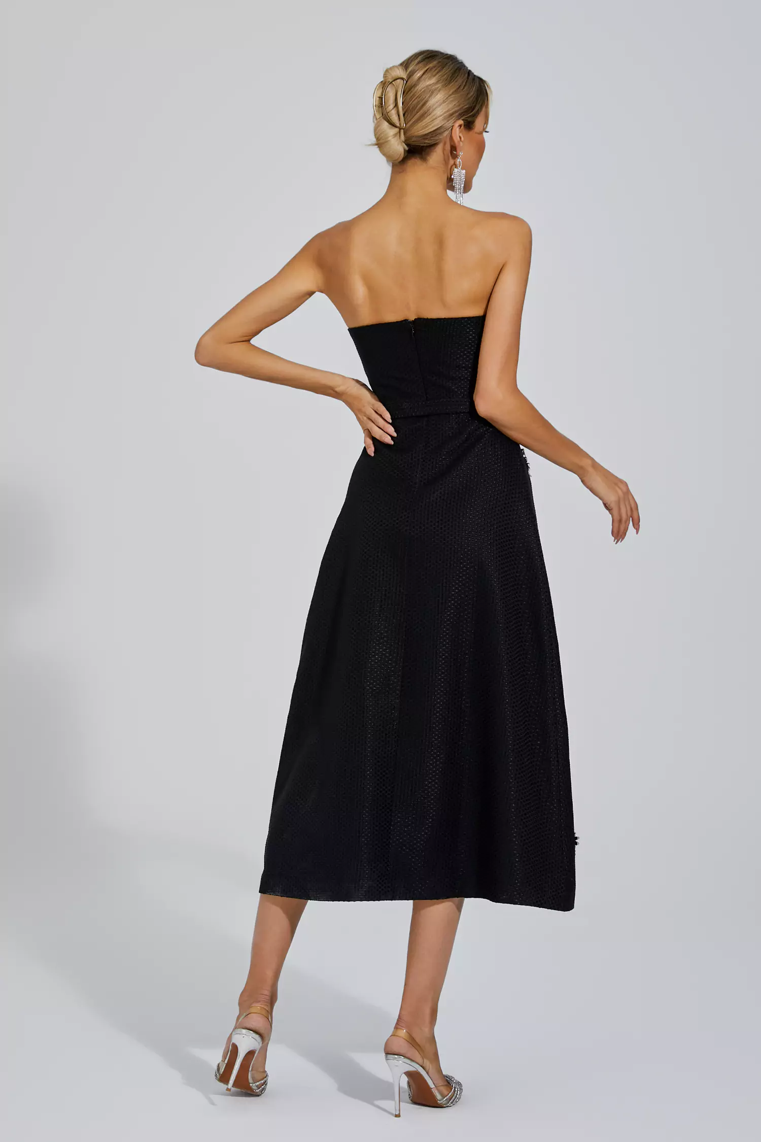 Emberlynn Black White Patchwork Midi Dress-CATCHALL