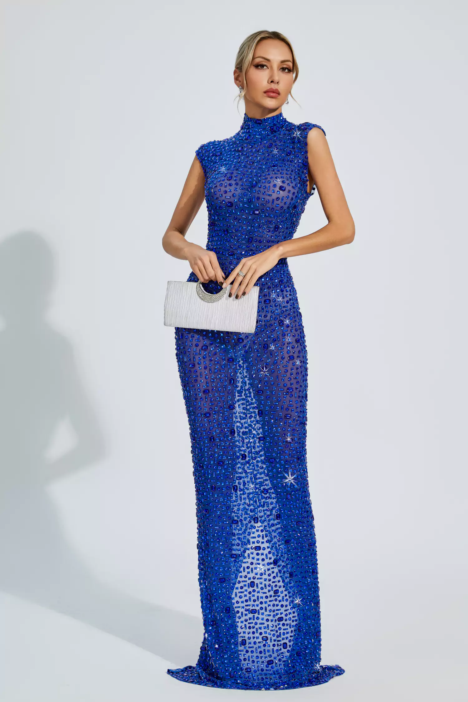 Emmalyn Blue Sleeveless Diamond Maxi Dress-CATCHALL
