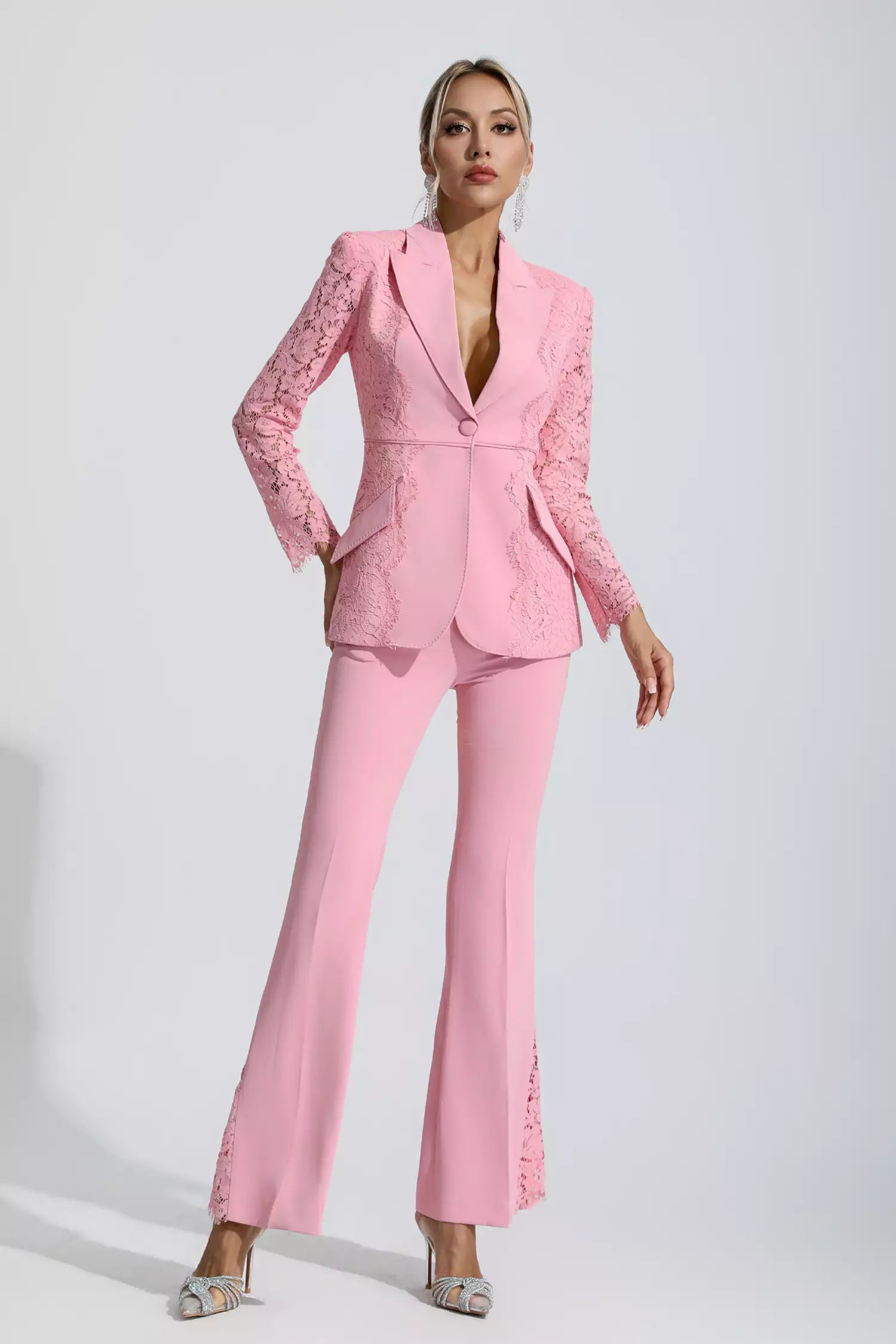 Emory Pink Floral Lace Blazer Set