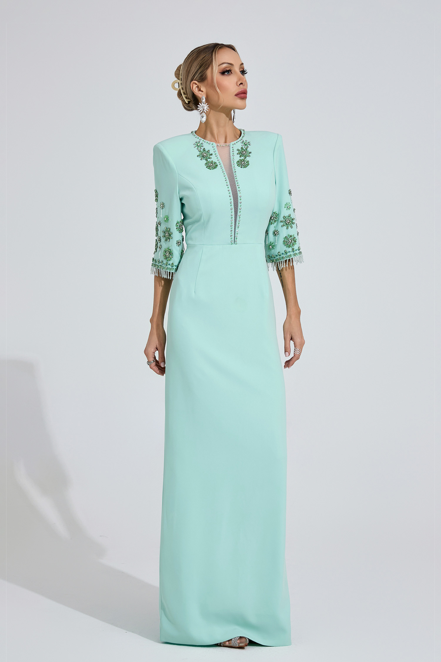 Enfys Mint Green Beaded Maxi Dress