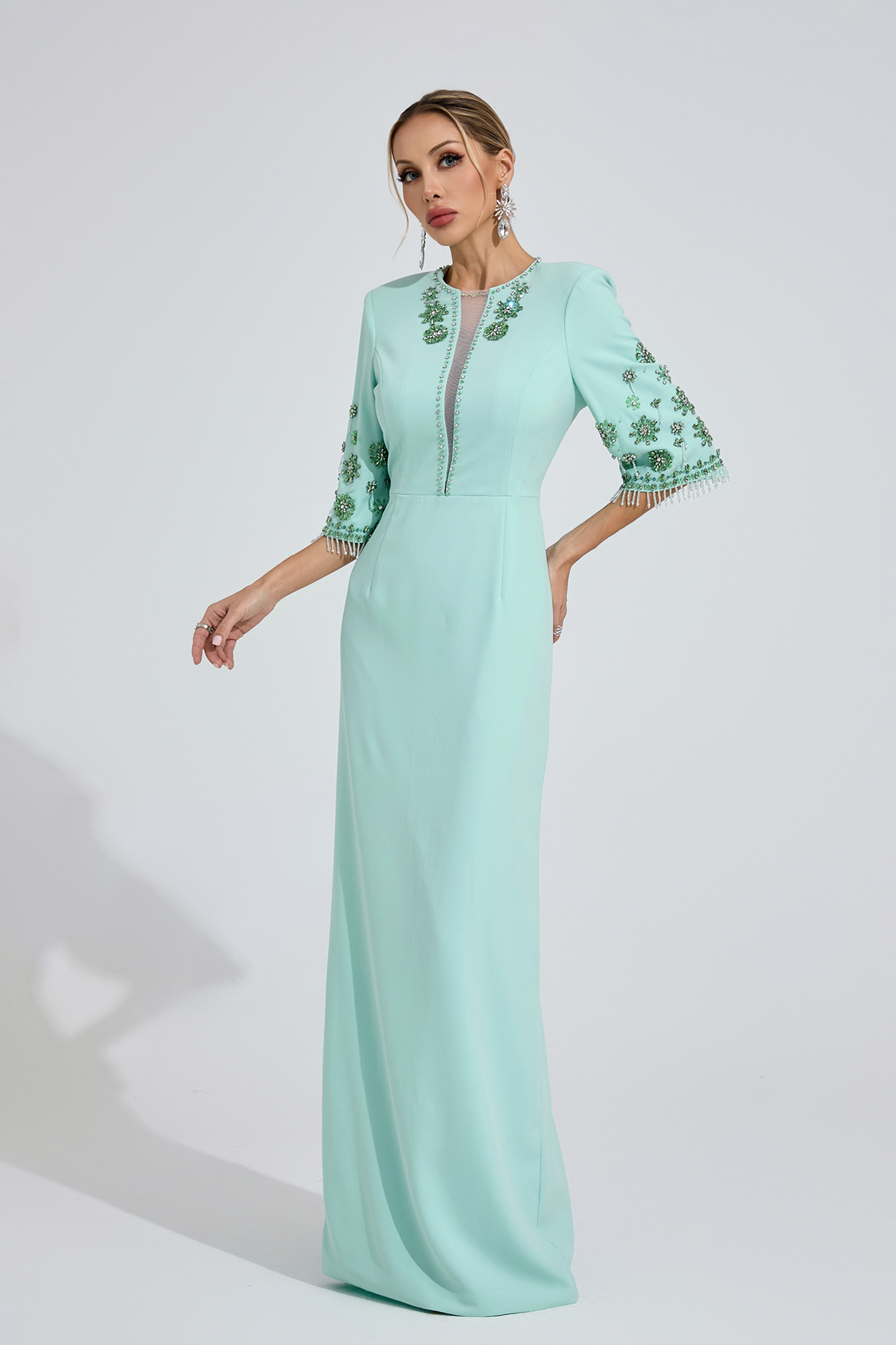 Enfys Mint Green Beaded Maxi Dress