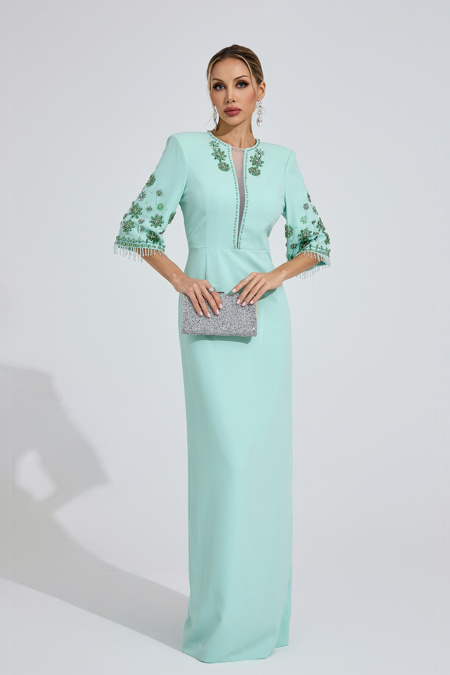 Enfys Mint Green Beaded Maxi Dress