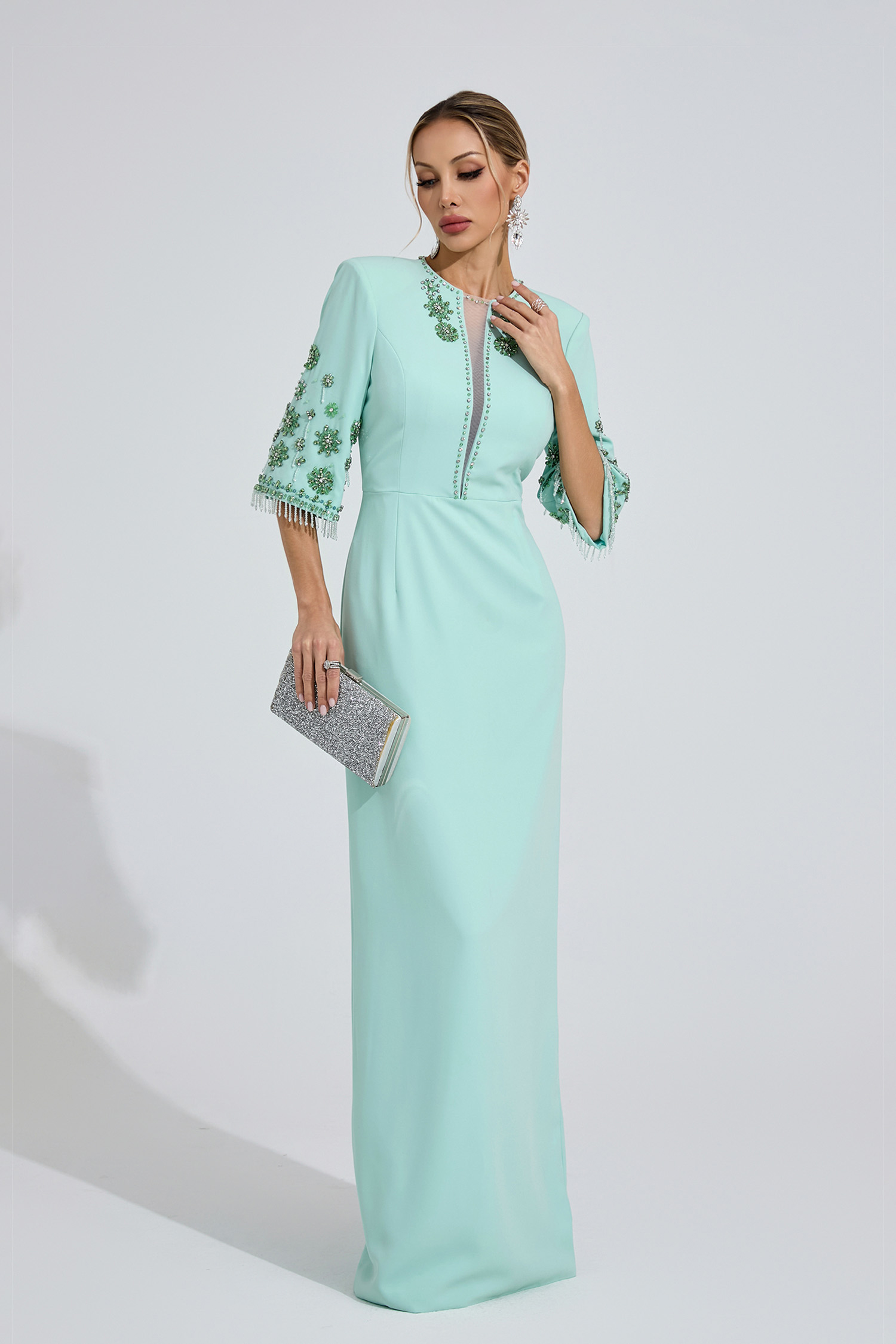 Enfys Mint Green Beaded Maxi Dress