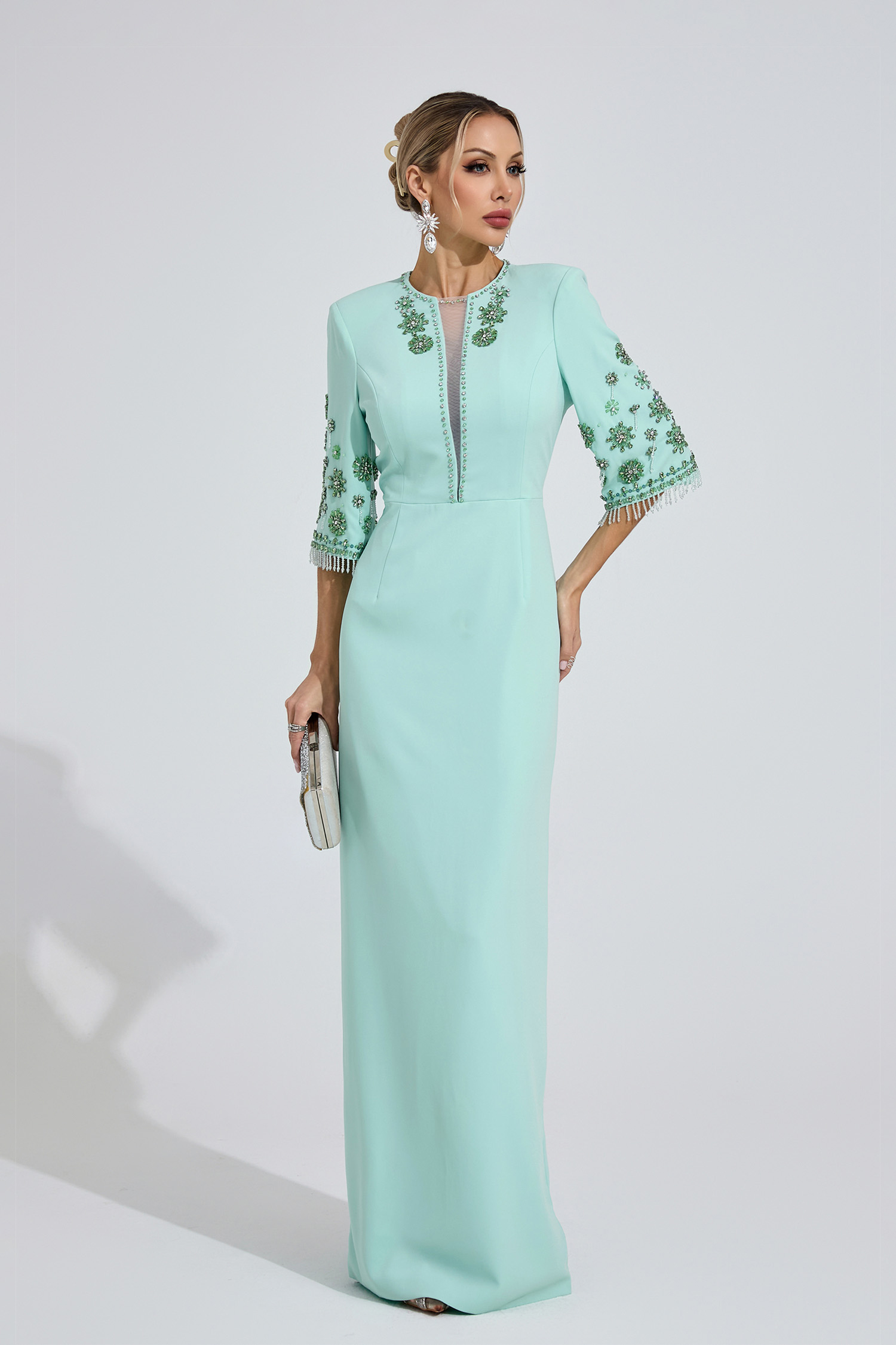Enfys Mint Green Beaded Maxi Dress
