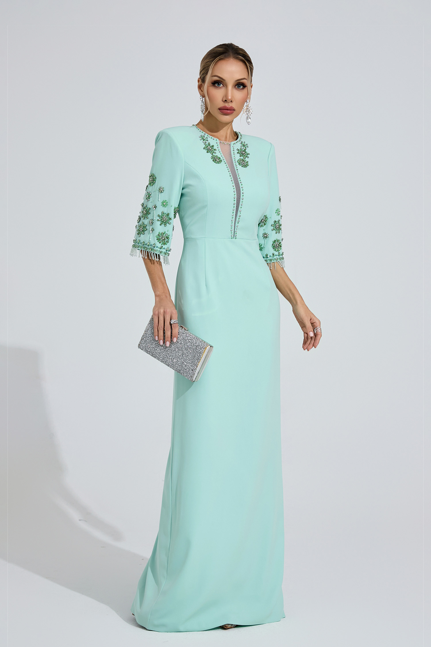 Enfys Mint Green Beaded Maxi Dress