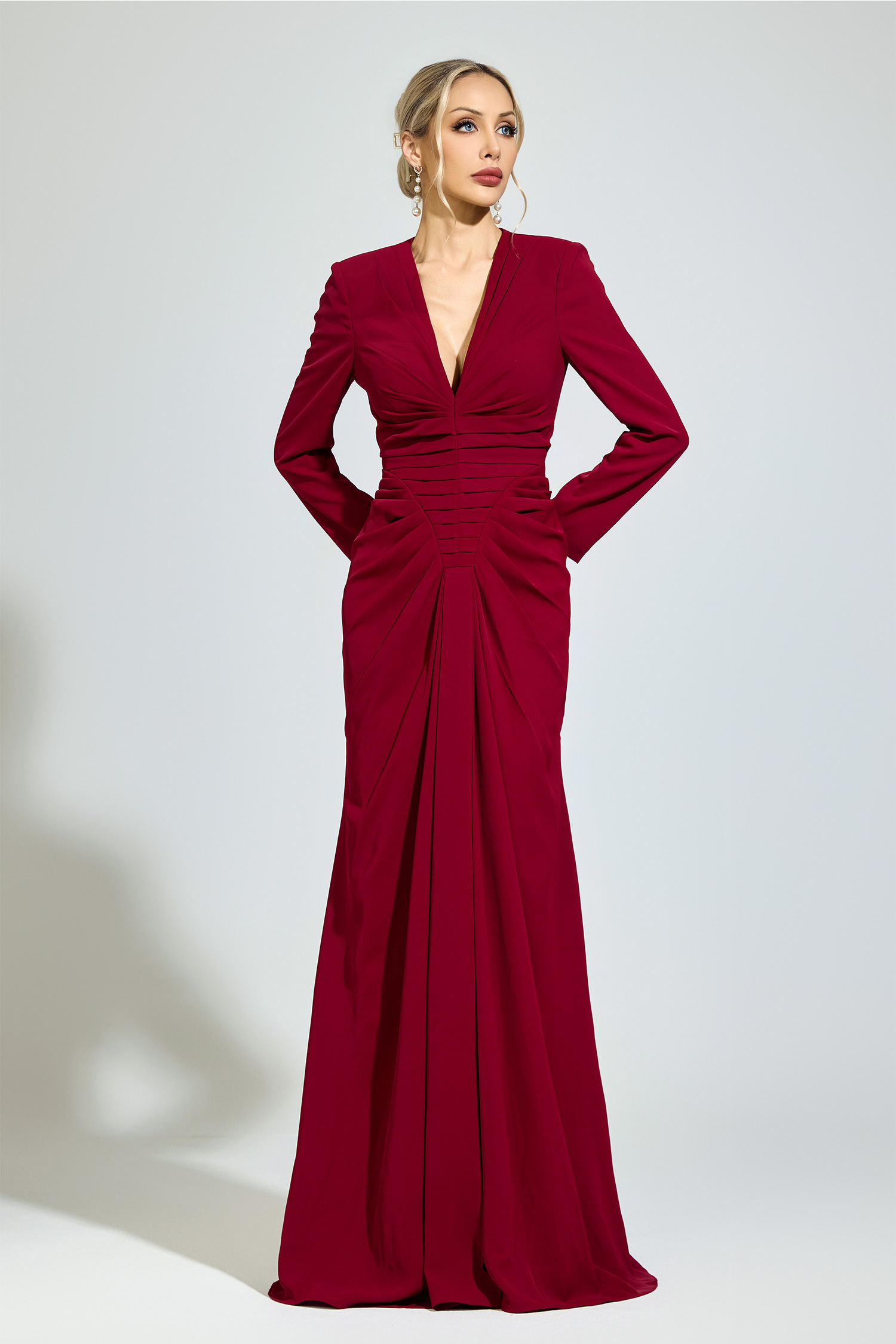 Epicurus Red Ruched Formal Dress