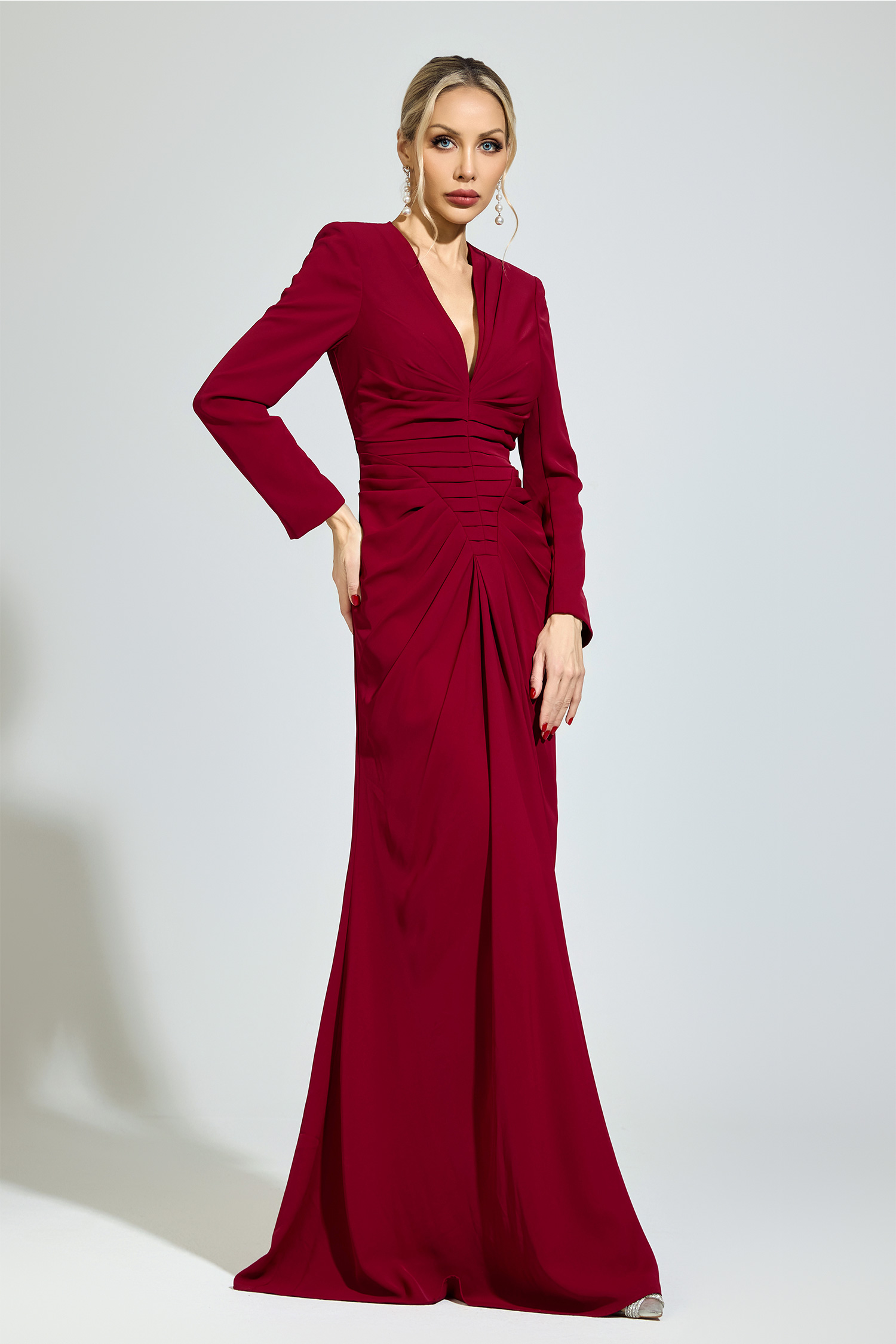 Epicurus Red Ruched Formal Dress