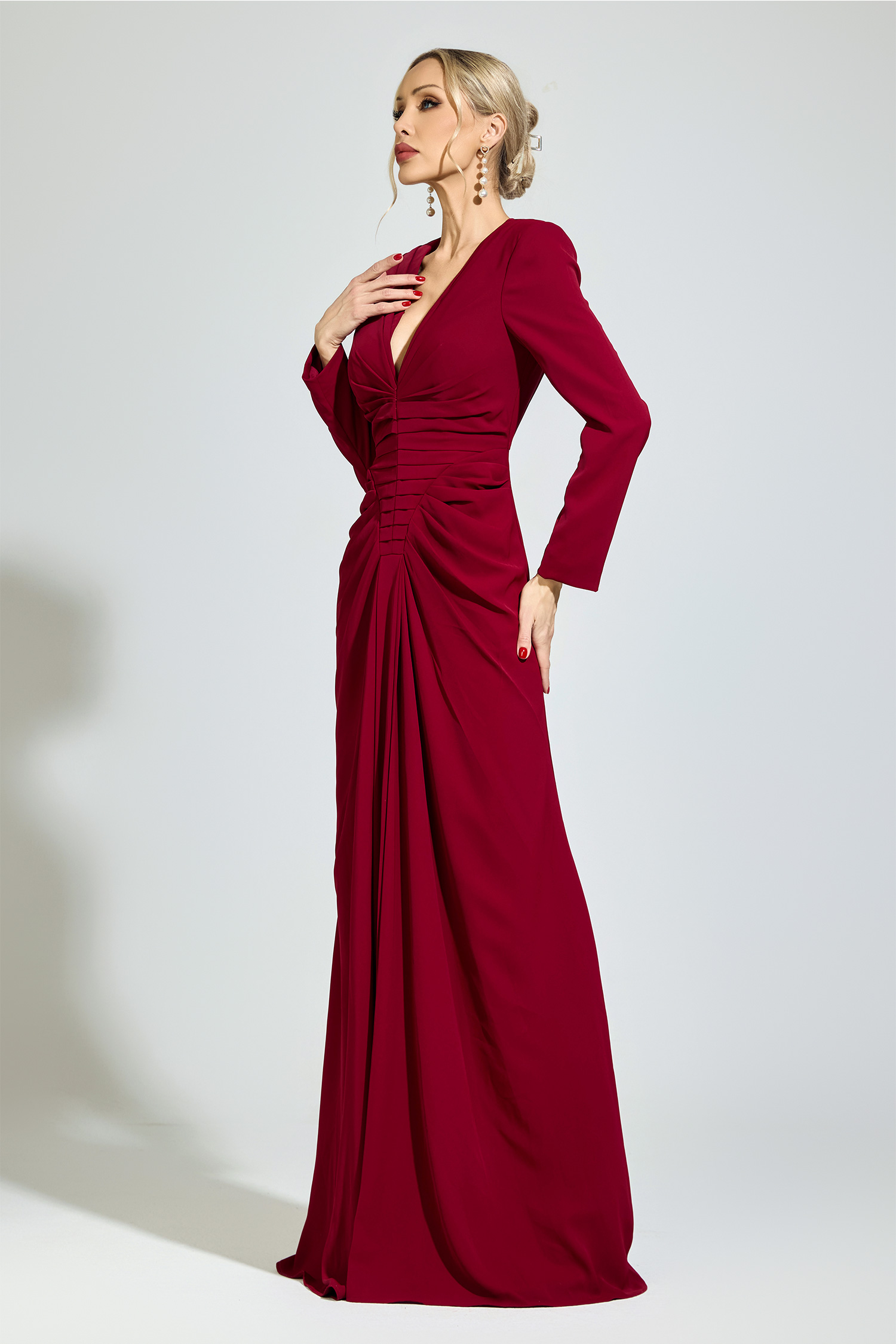 Epicurus Red Ruched Formal Dress