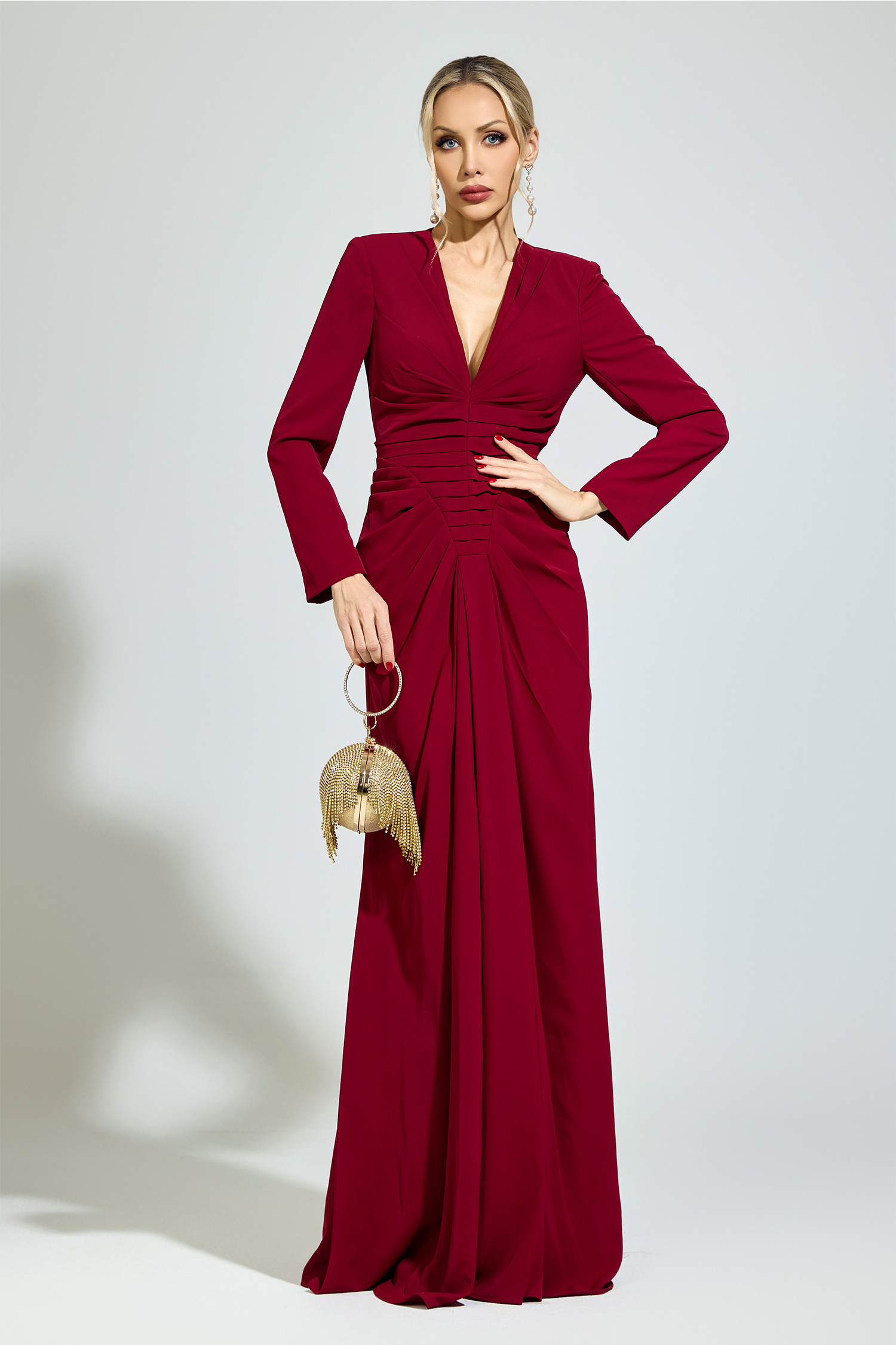 Epicurus Red Ruched Formal Dress