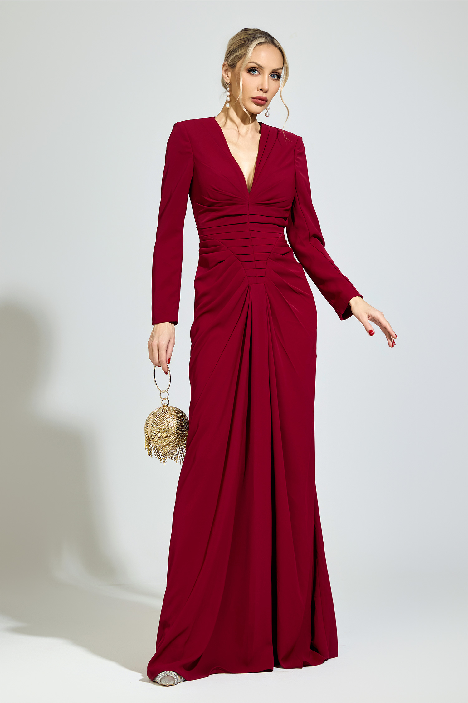 Epicurus Red Ruched Formal Dress