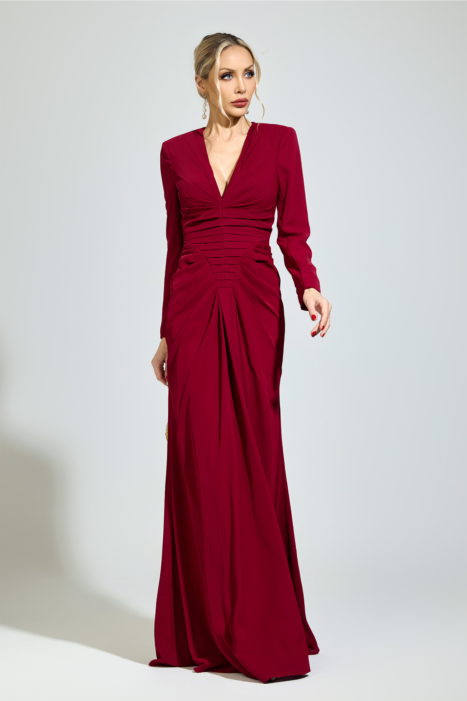 Epicurus Red Ruched Formal Dress