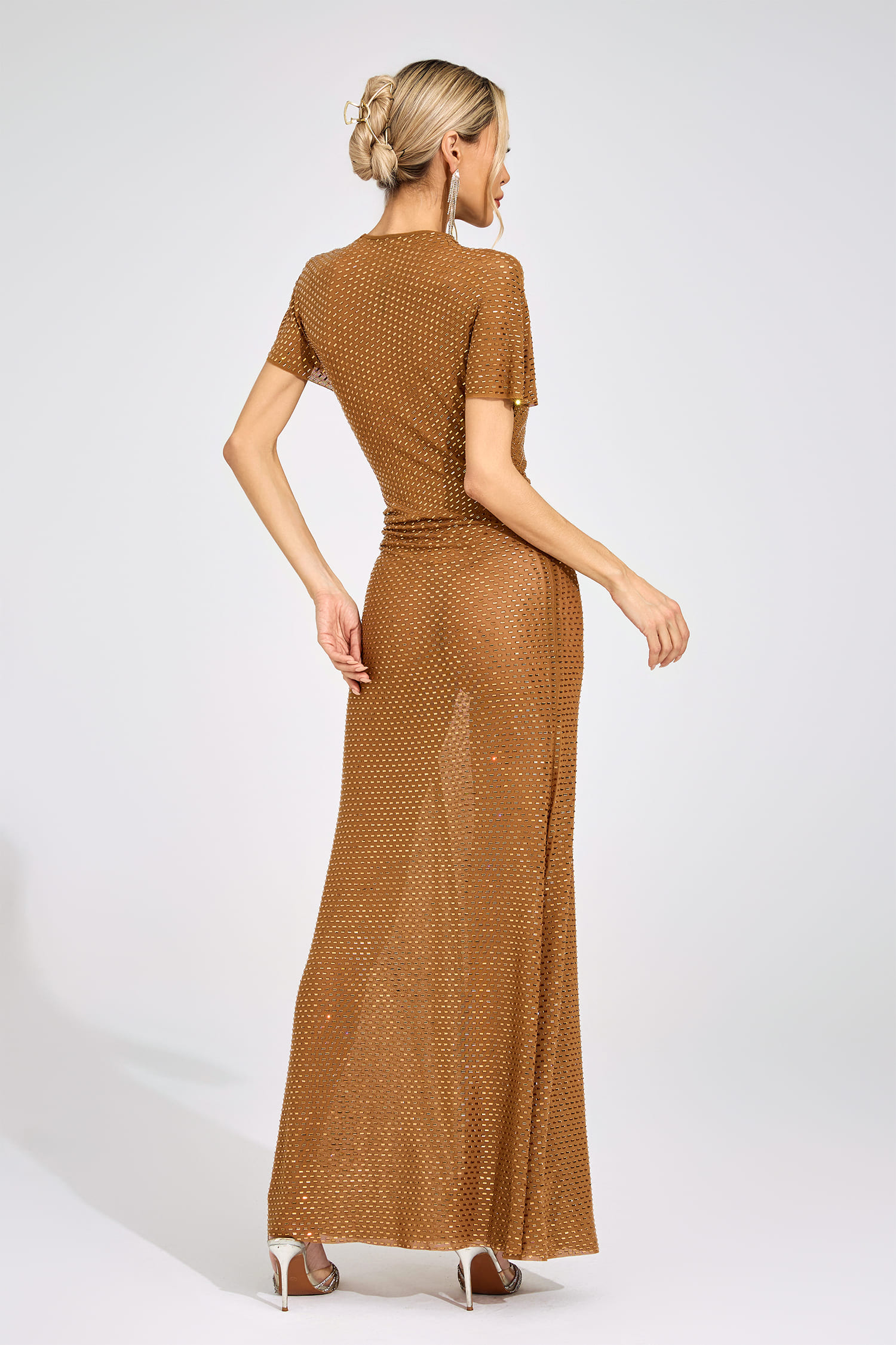 Ester Gold Asymmetric Maxi Dress