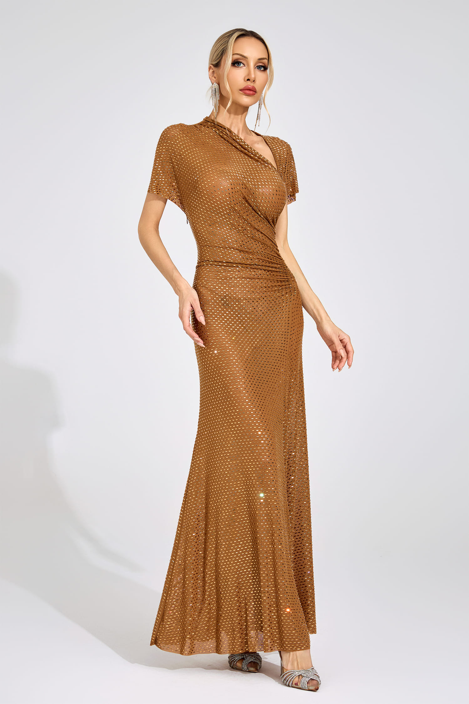 Ester Gold Asymmetric Maxi Dress