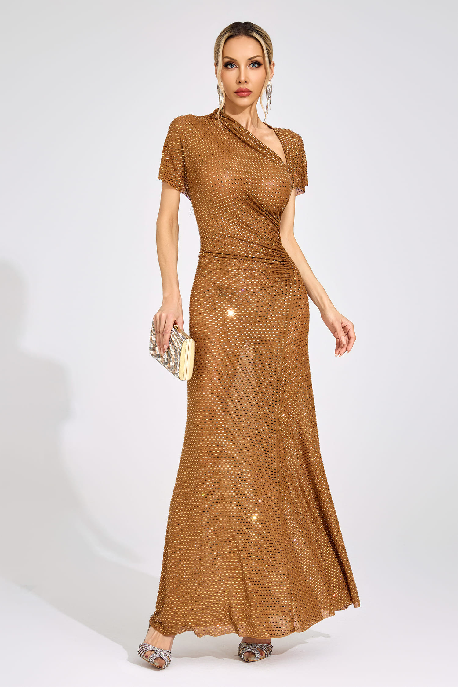 Ester Gold Asymmetric Maxi Dress