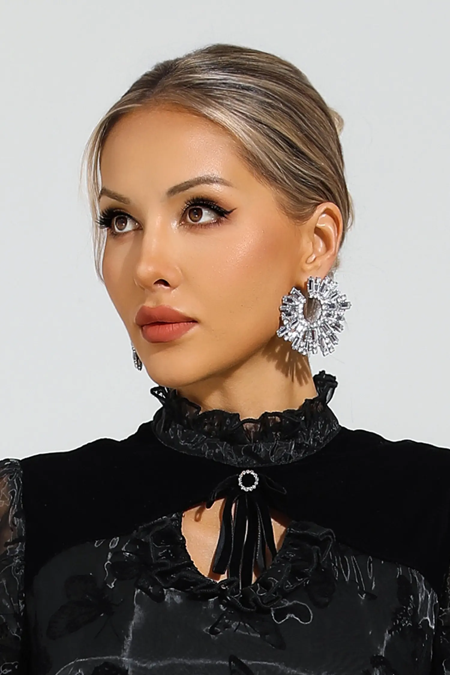 Ethel Silver Round Diamond Earrings-CATCHALL