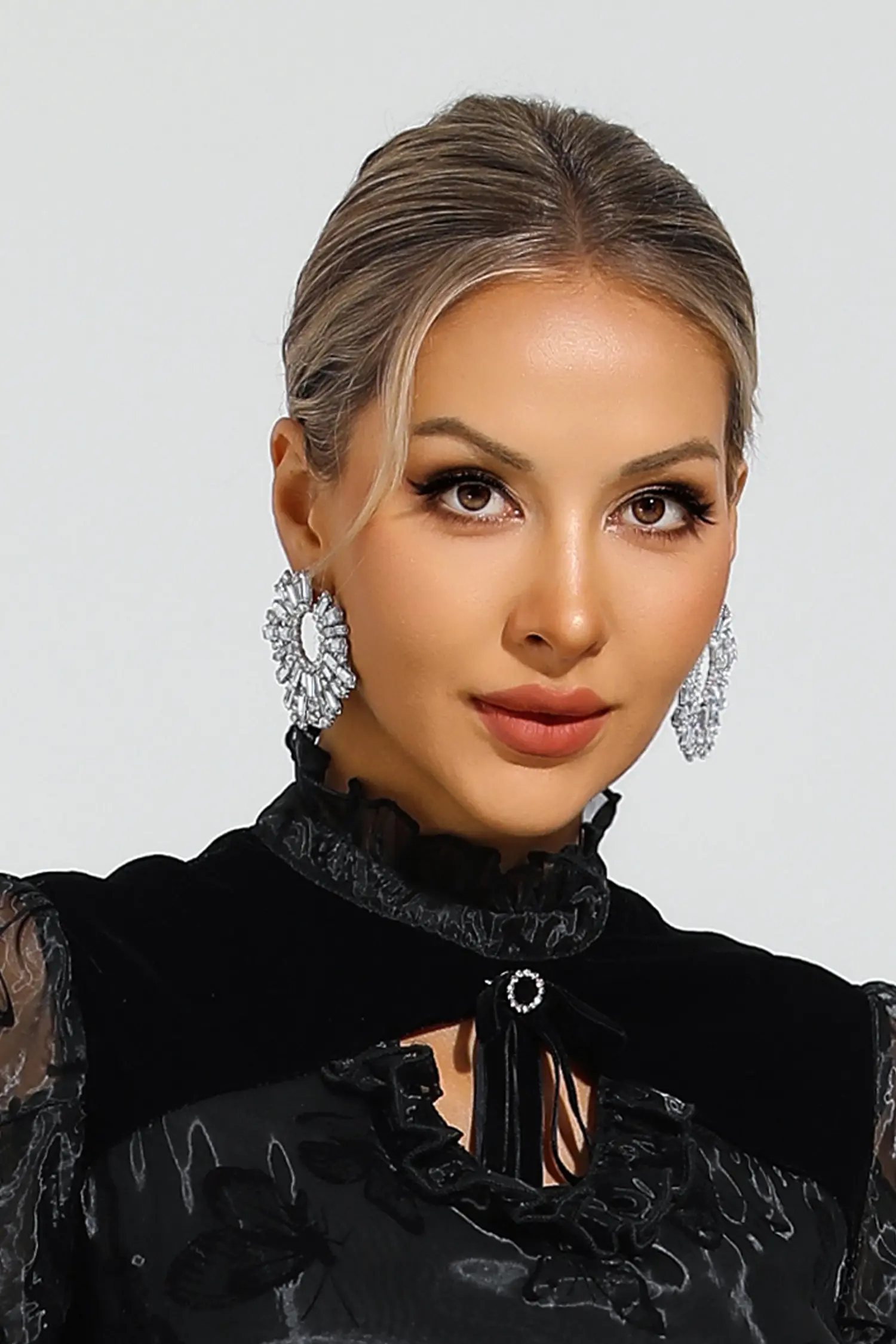 Ethel Silver Round Diamond Earrings-CATCHALL