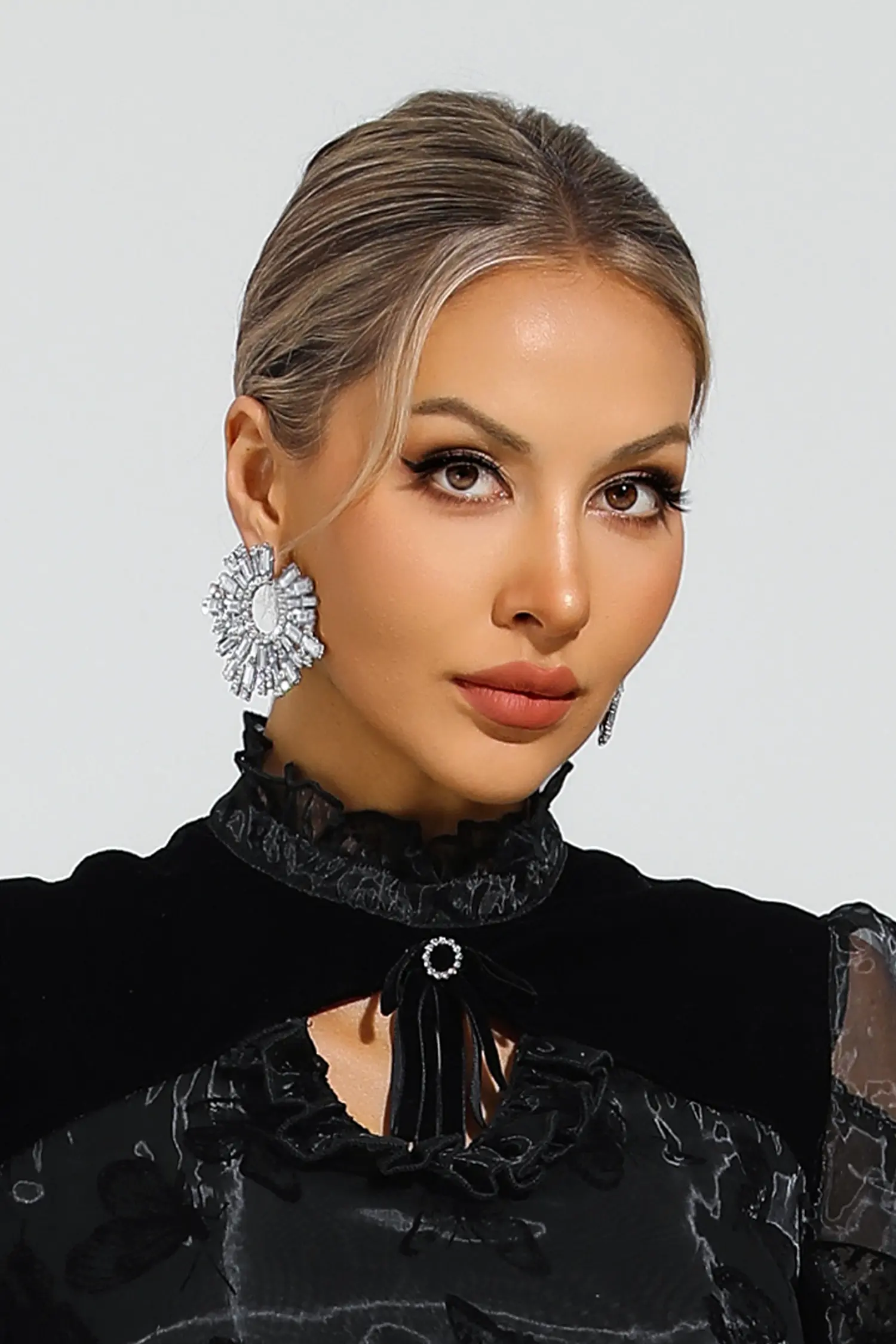 Ethel Silver Round Diamond Earrings-CATCHALL