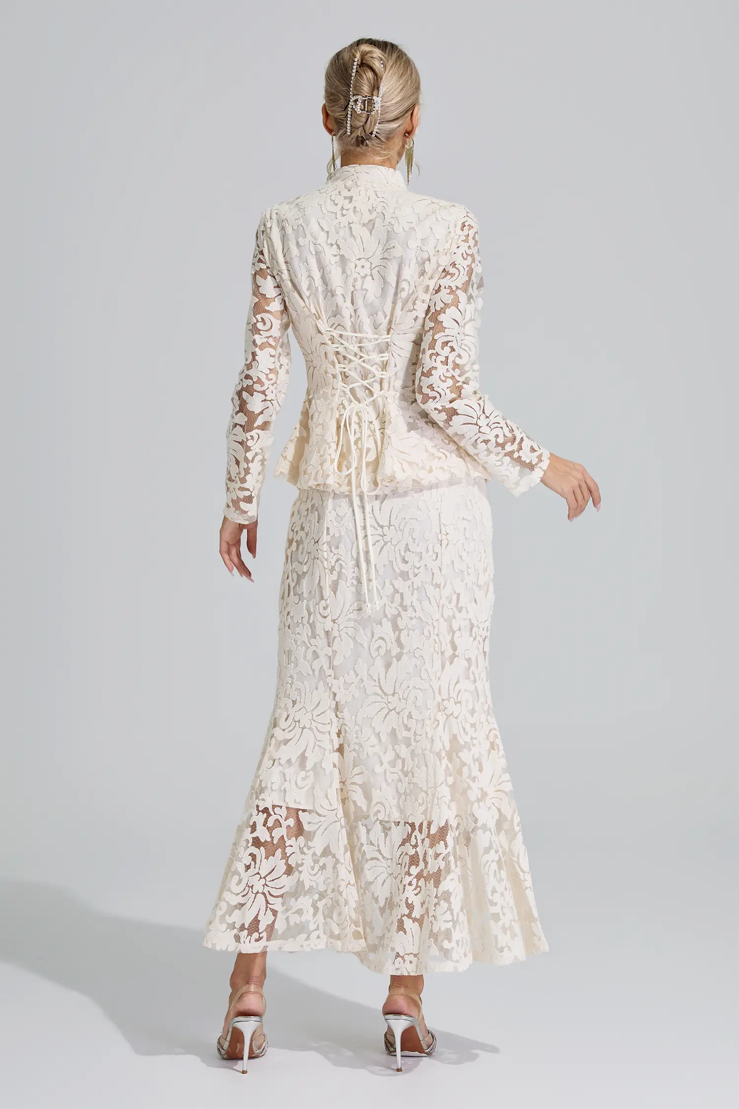 Euterpe Apricot Beaded Lace Fishtail Set