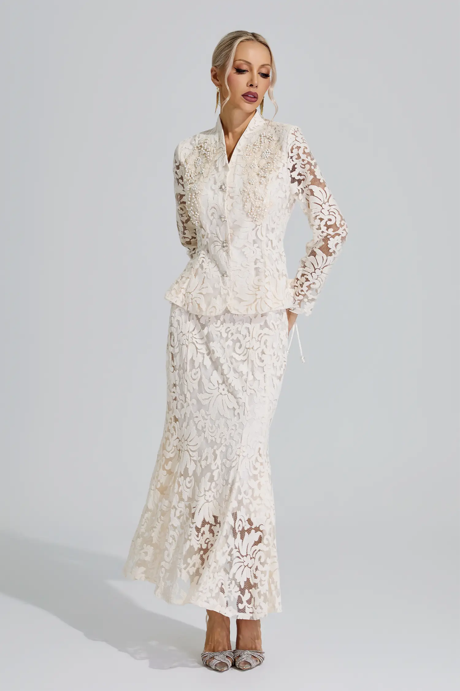 Euterpe Apricot Beaded Lace Fishtail Set