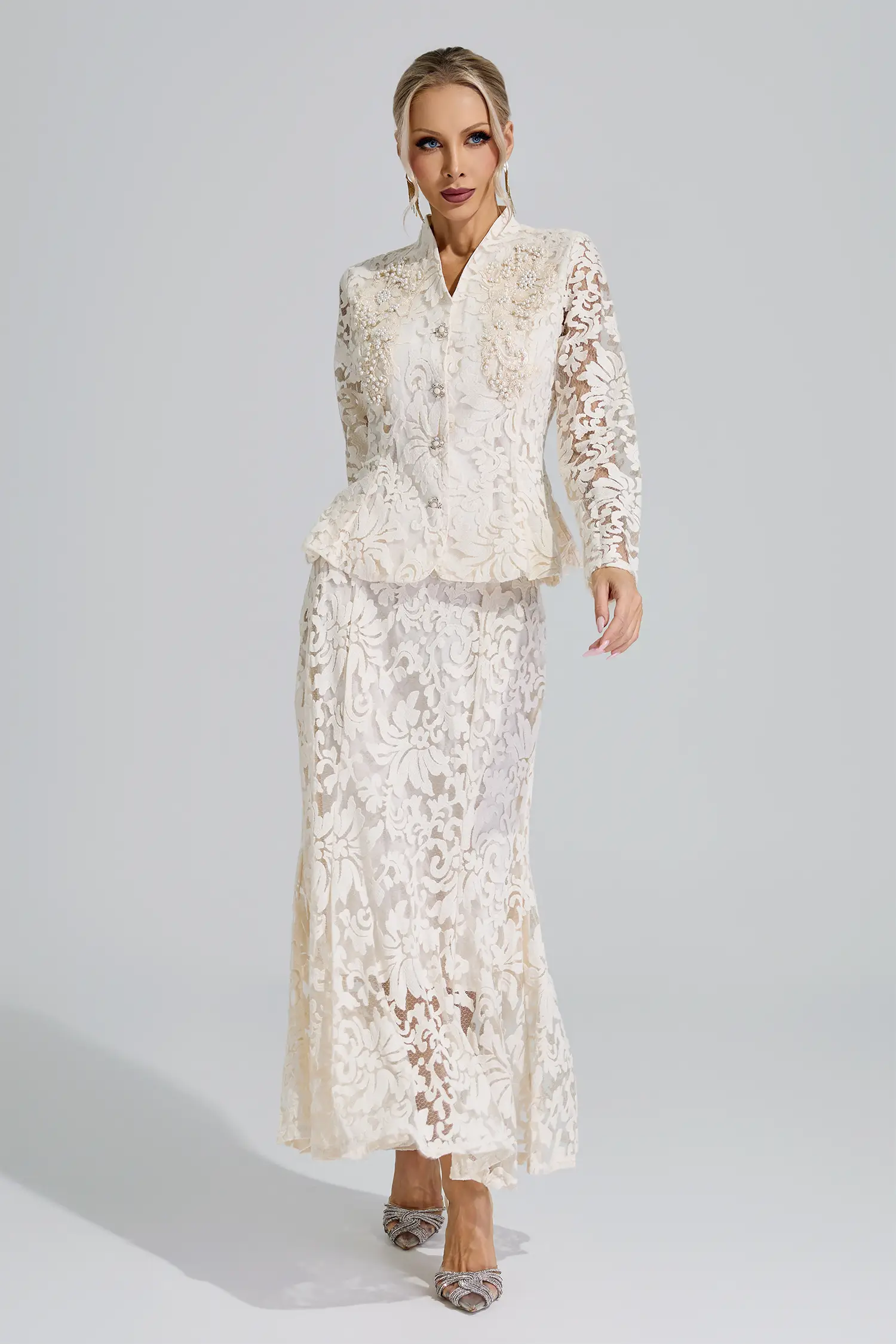 Euterpe Apricot Beaded Lace Fishtail Set
