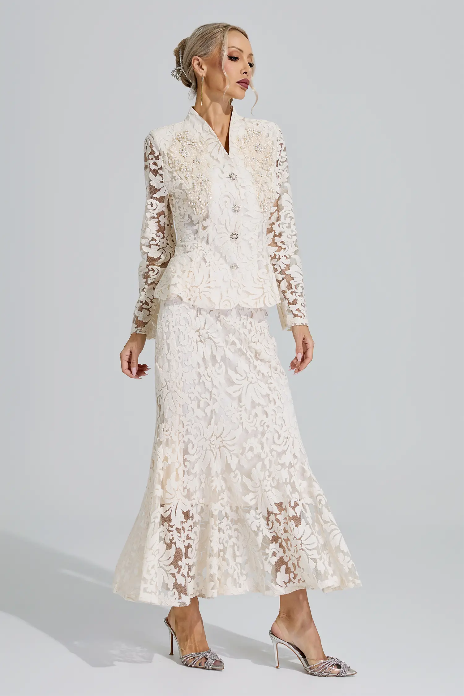 Euterpe Apricot Beaded Lace Fishtail Set