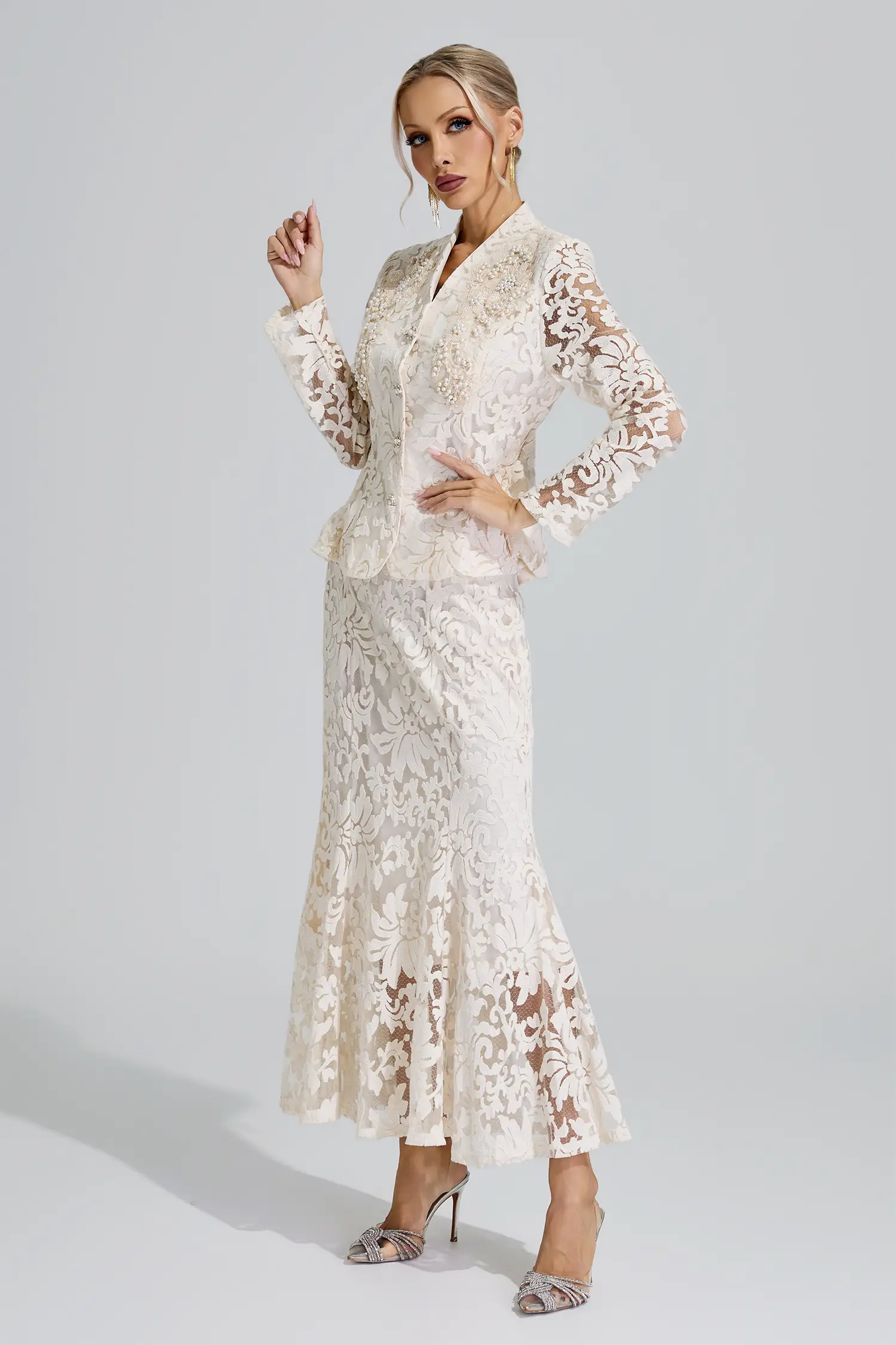 Euterpe Apricot Beaded Lace Fishtail Set