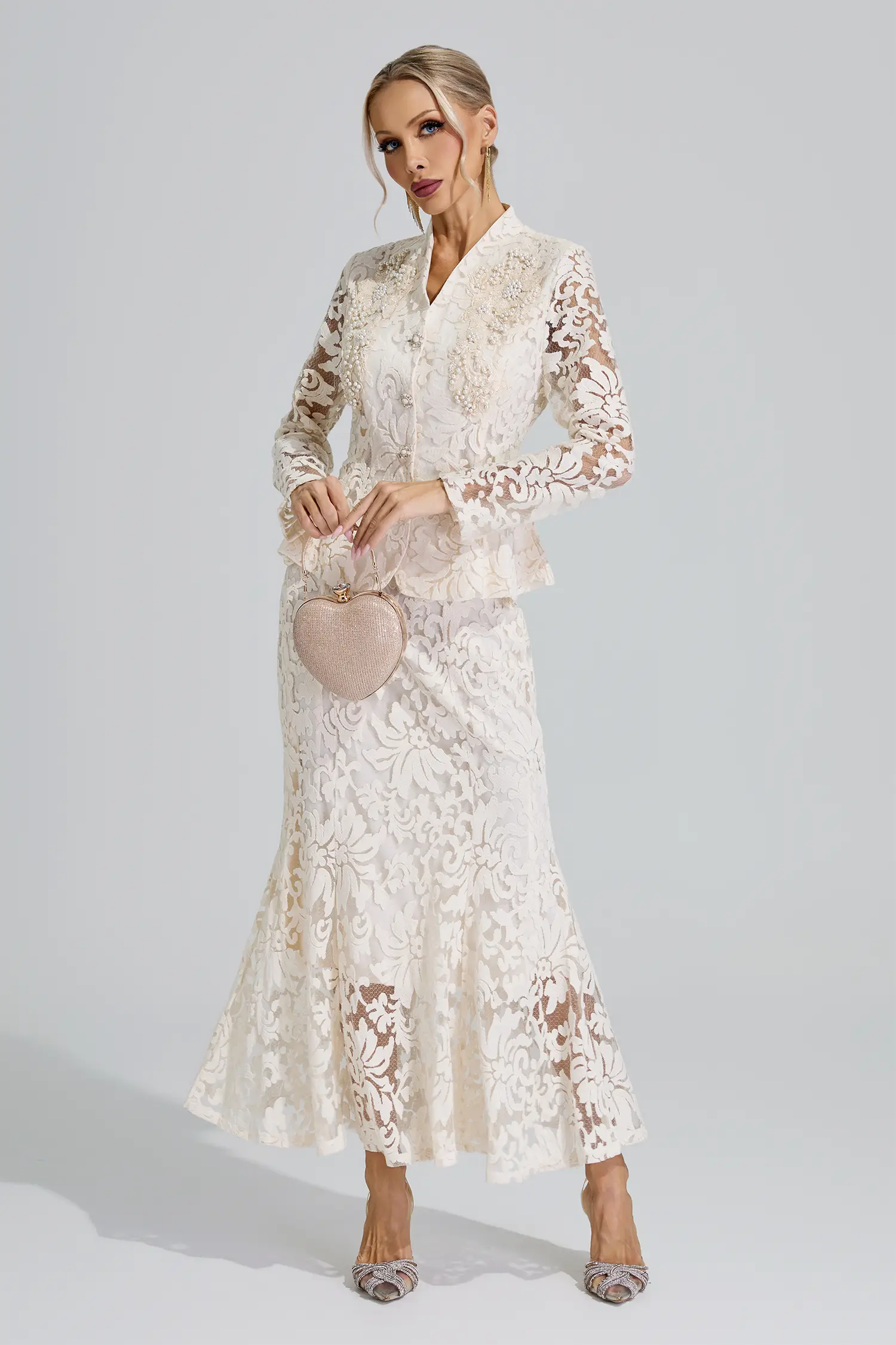 Euterpe Apricot Beaded Lace Fishtail Set