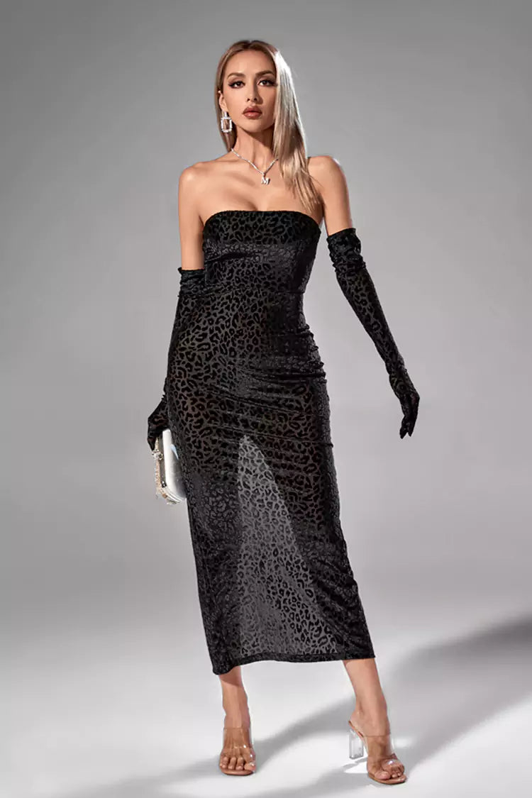 Evangeline Black Leopard Velvet Dress-CATCHALL