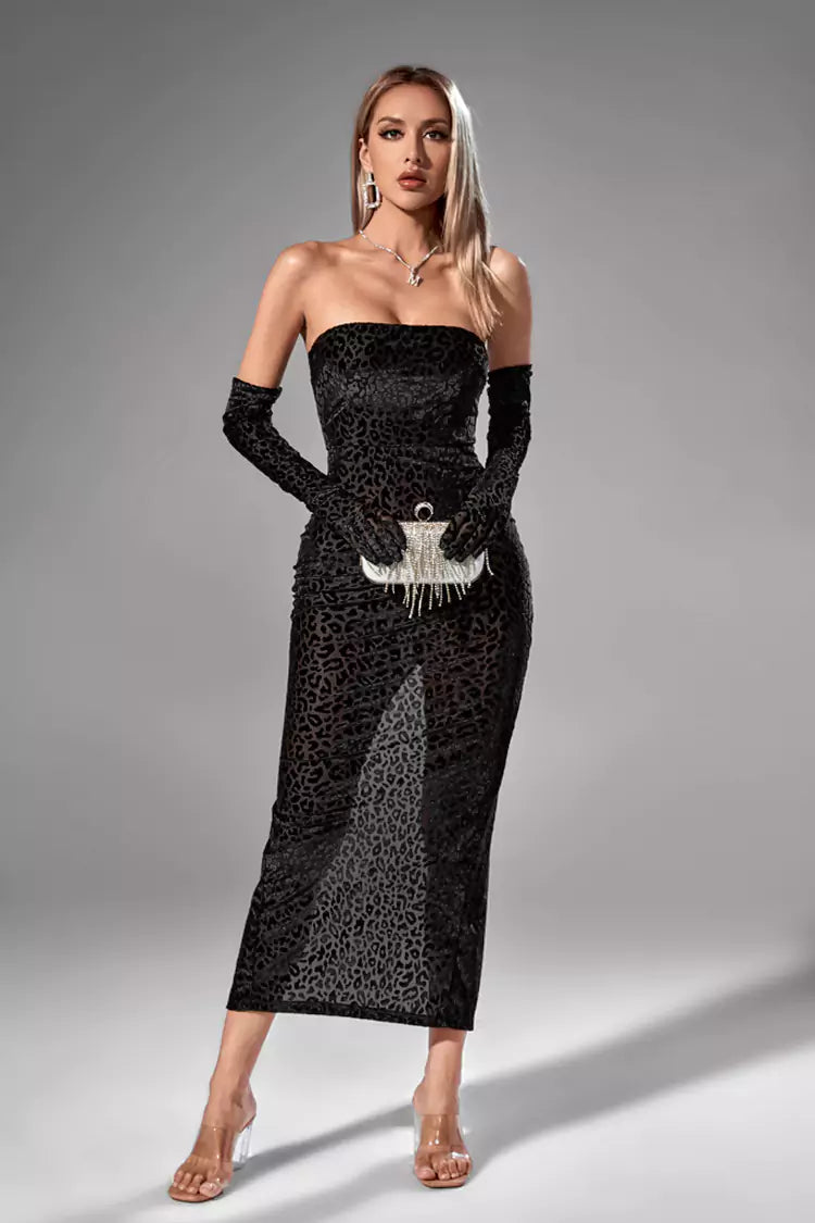 Evangeline Black Leopard Velvet Dress-CATCHALL