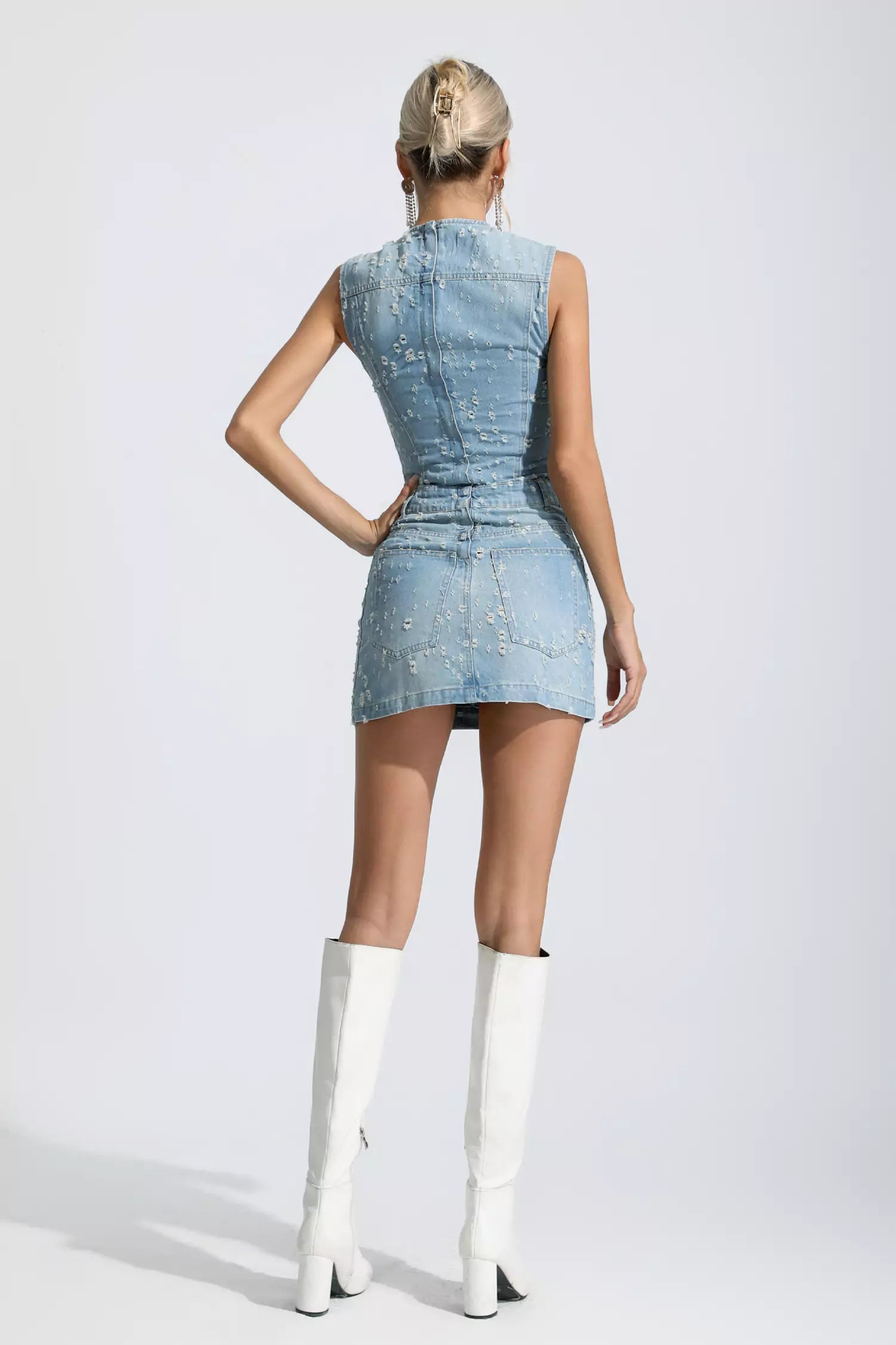 Eve Denim Blue Sleeveless Mini Dress-CATCHALL