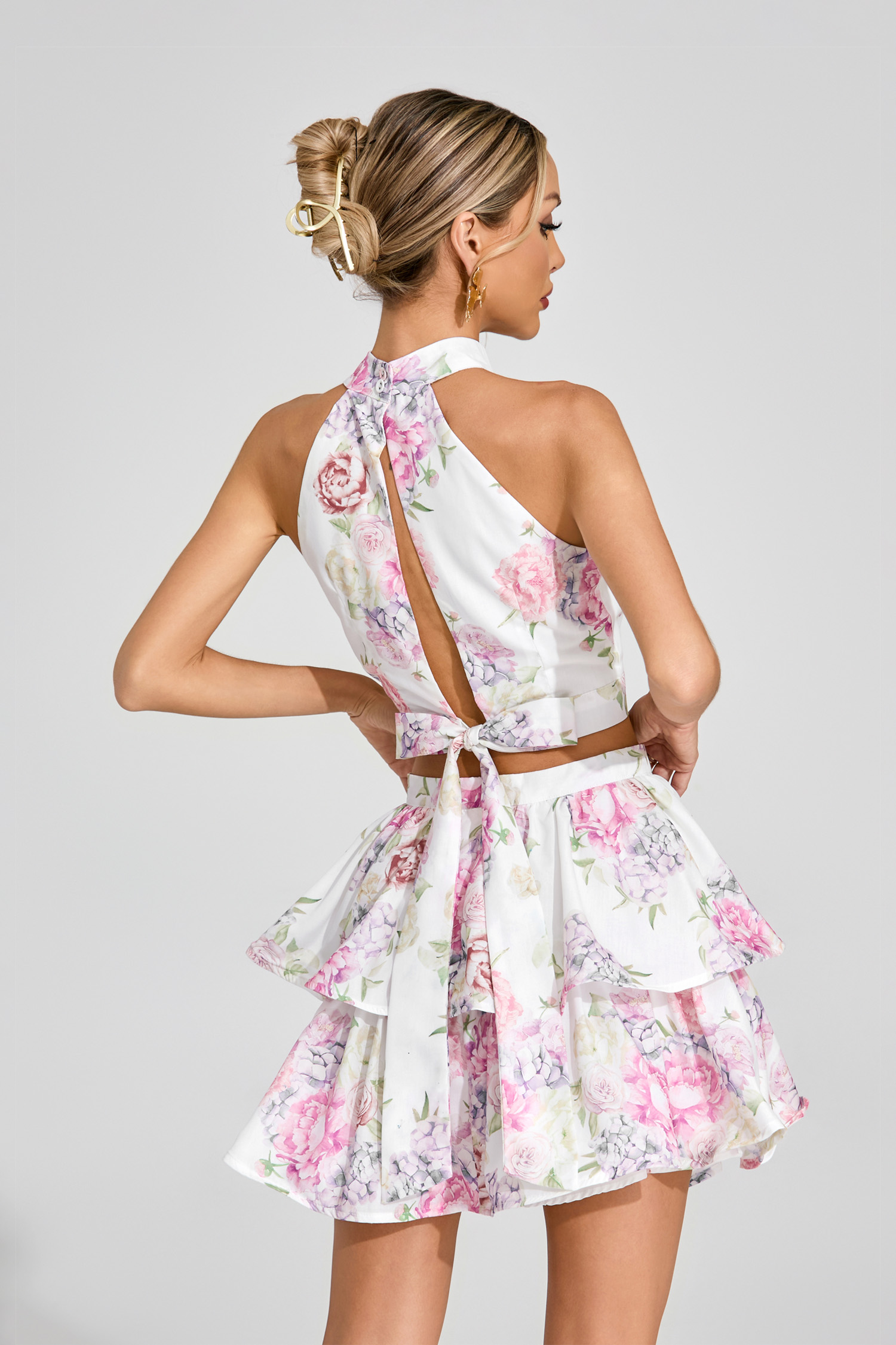 Faithe White Floral Halter Set