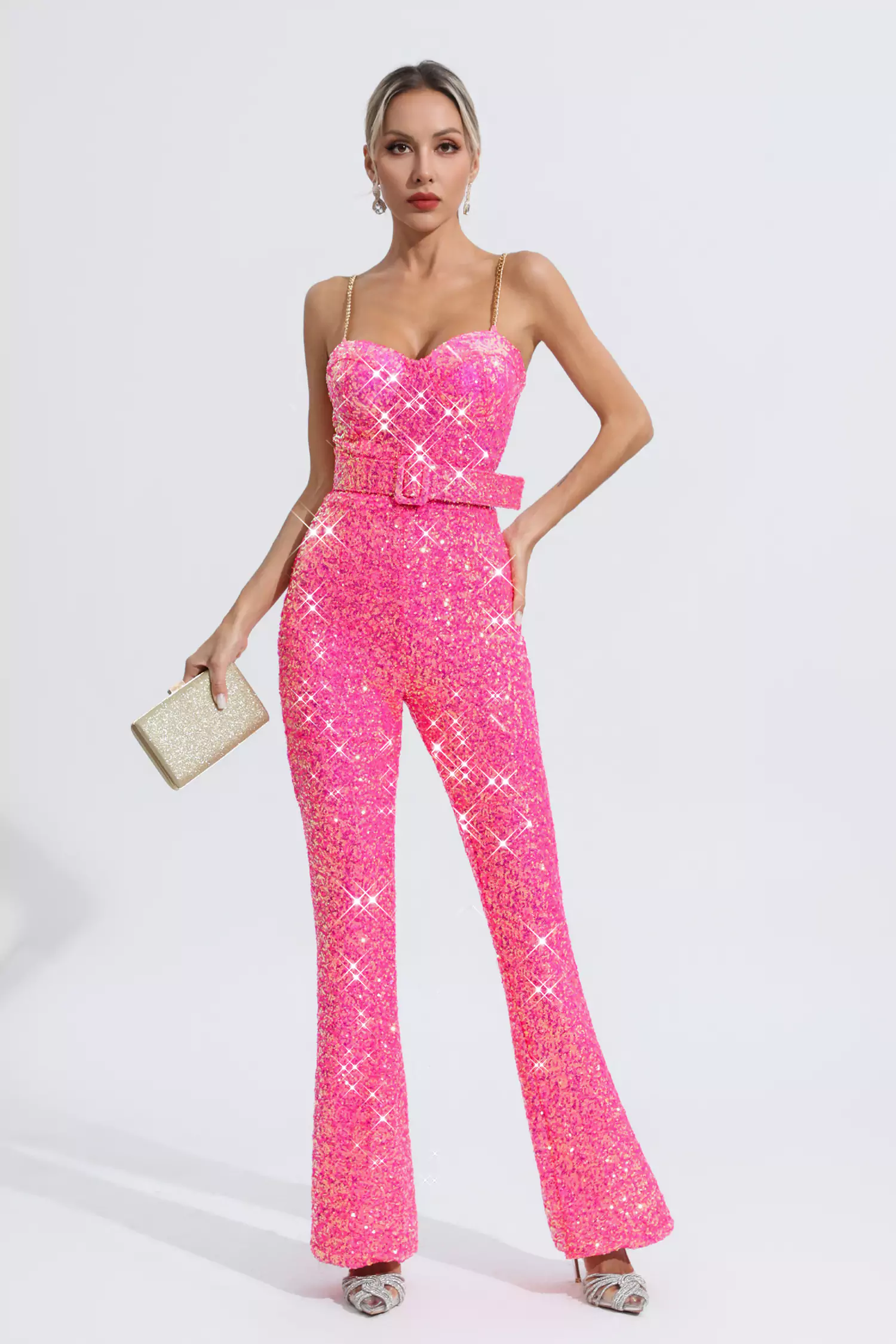 Fallon Rose Red Sequins Jumpsuit-CATCHALL