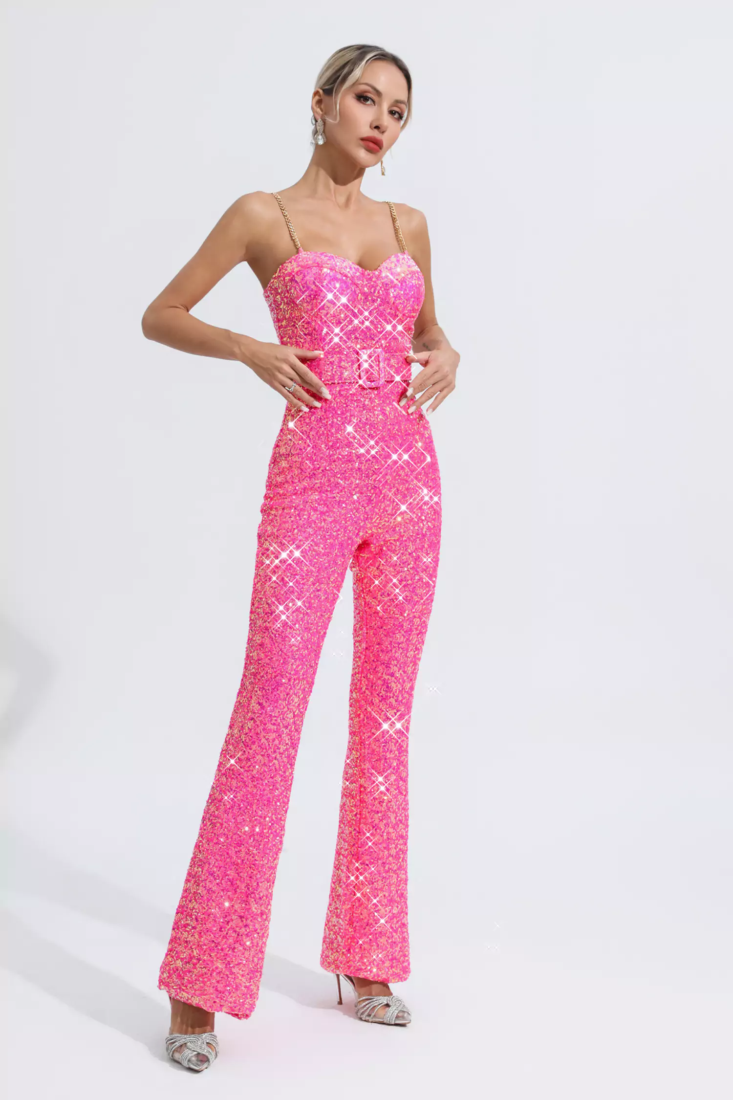 Fallon Rose Red Sequins Jumpsuit-CATCHALL