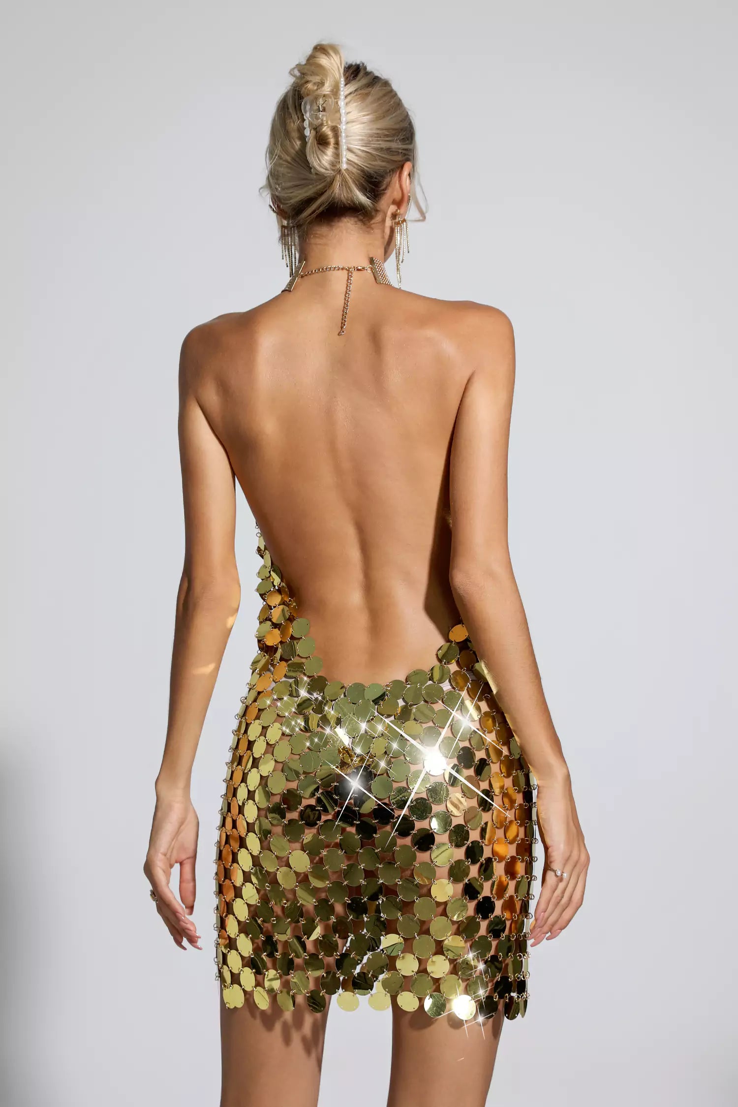 Fatima Gold Sequin Mini Dress-CATCHALL