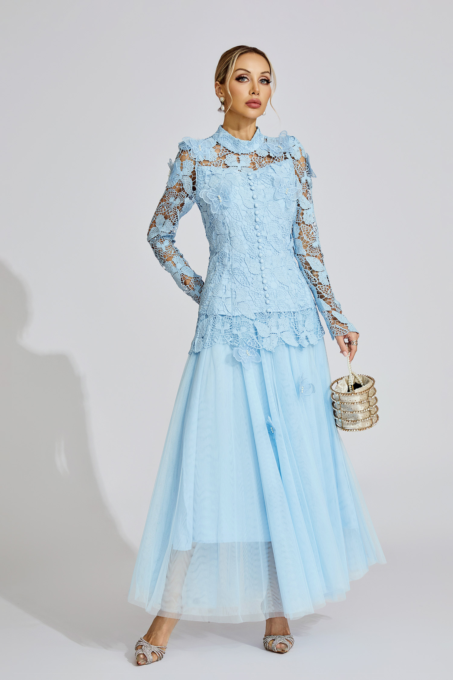 Faye Blue Embroidered Two Piece Set