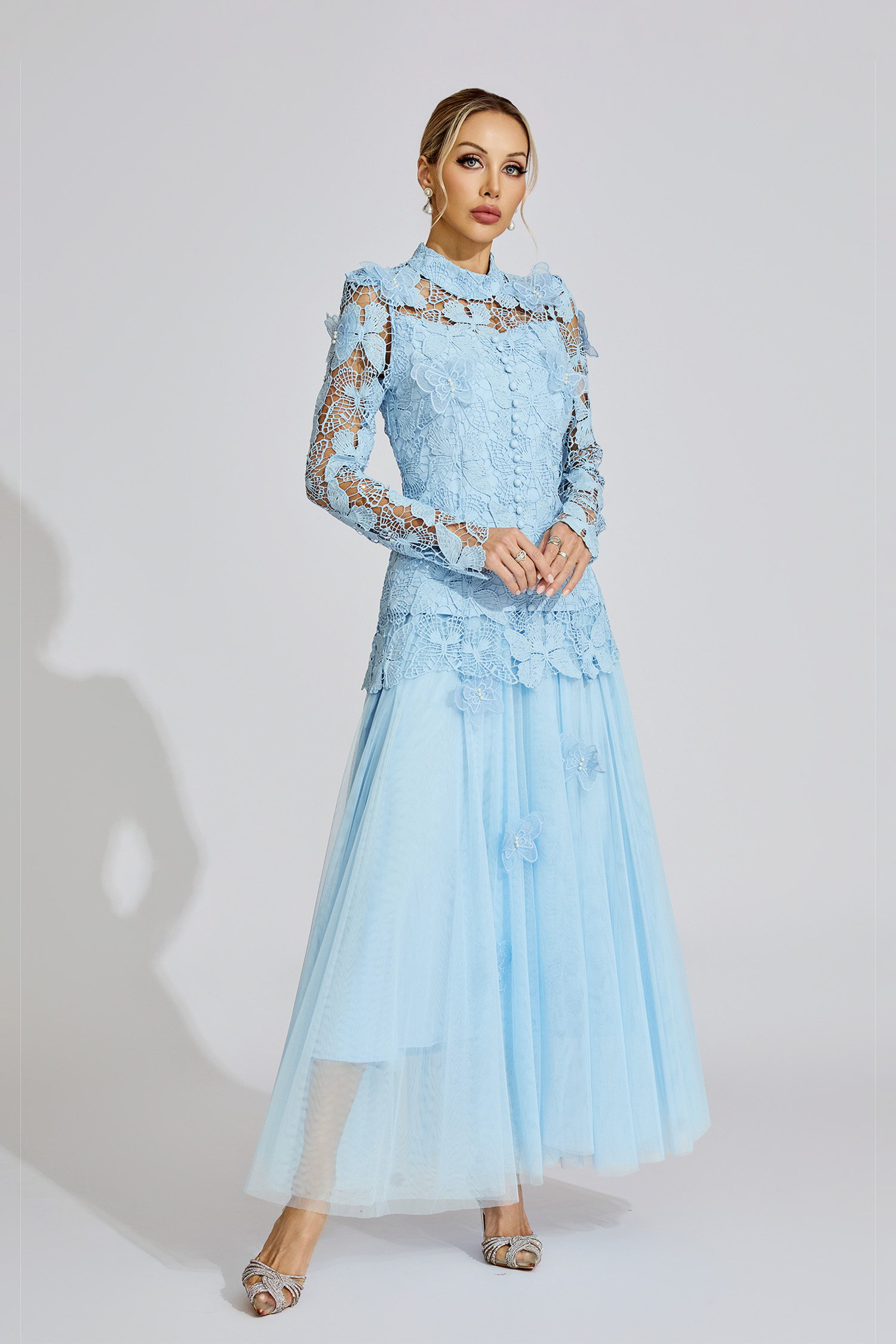 Faye Blue Embroidered Two Piece Set