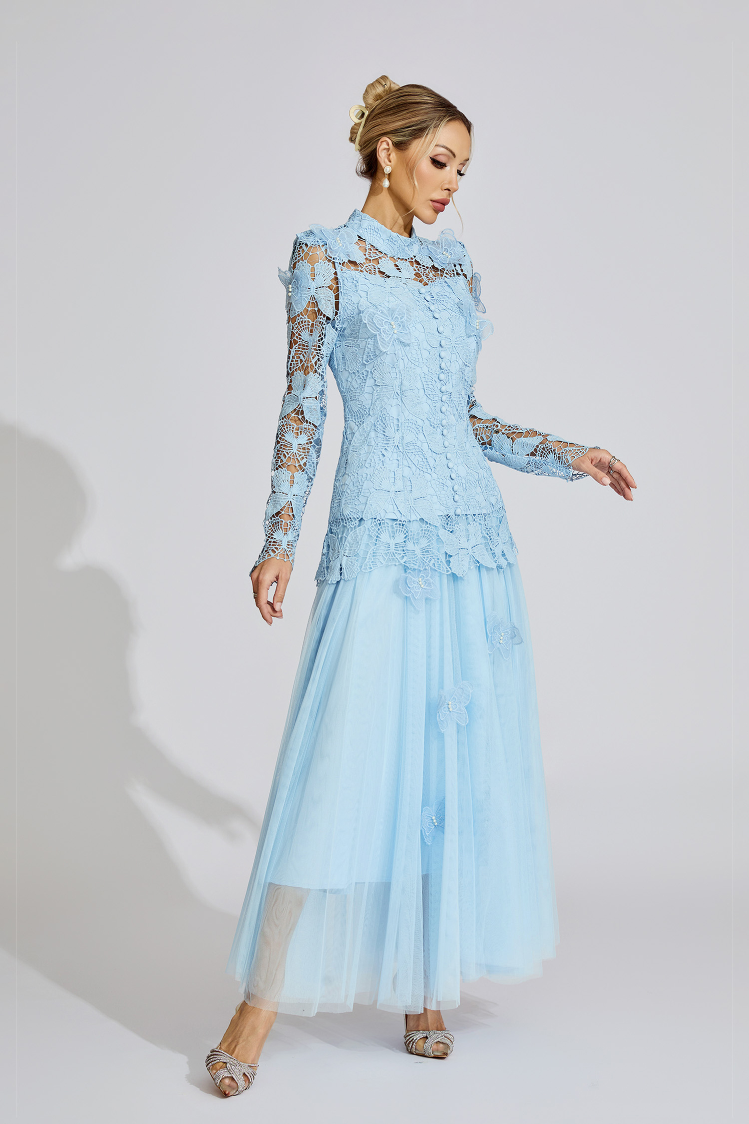 Faye Blue Embroidered Two Piece Set