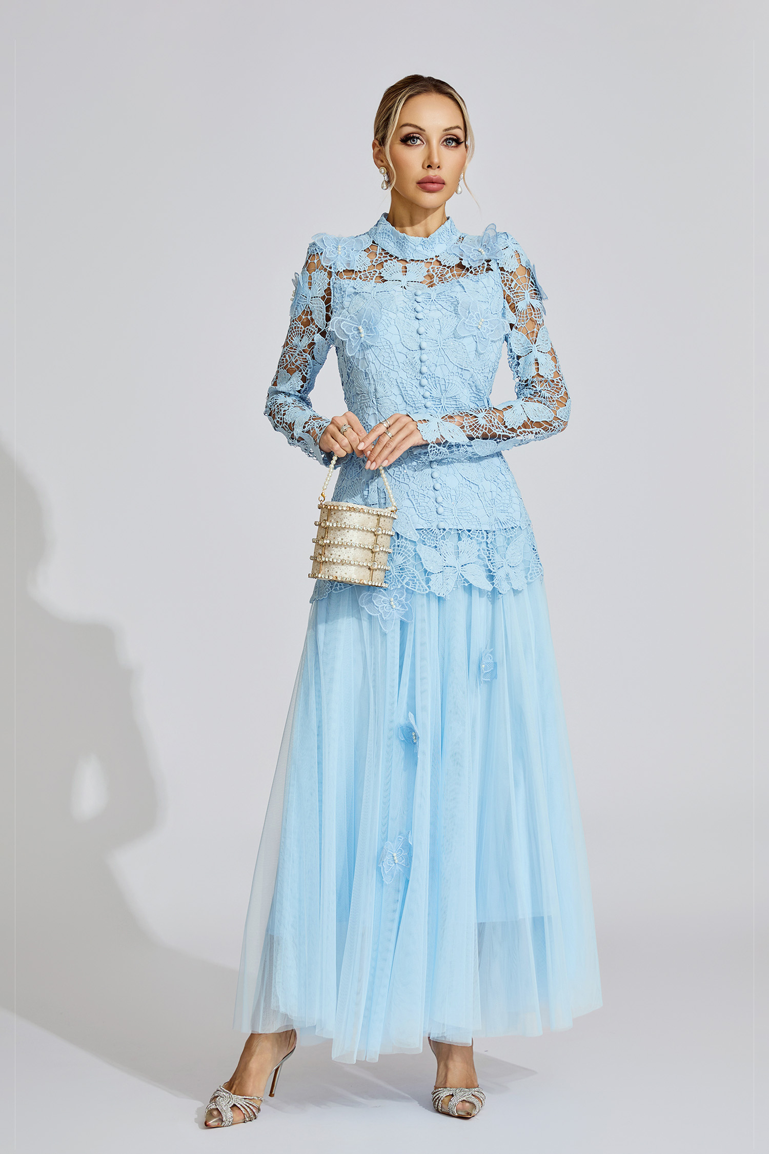 Faye Blue Embroidered Two Piece Set