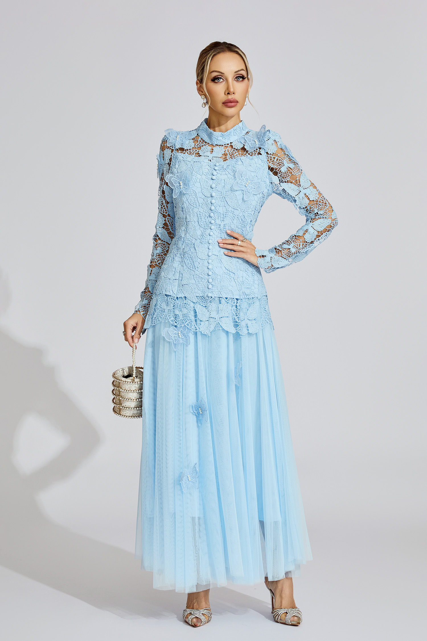 Faye Blue Embroidered Two Piece Set