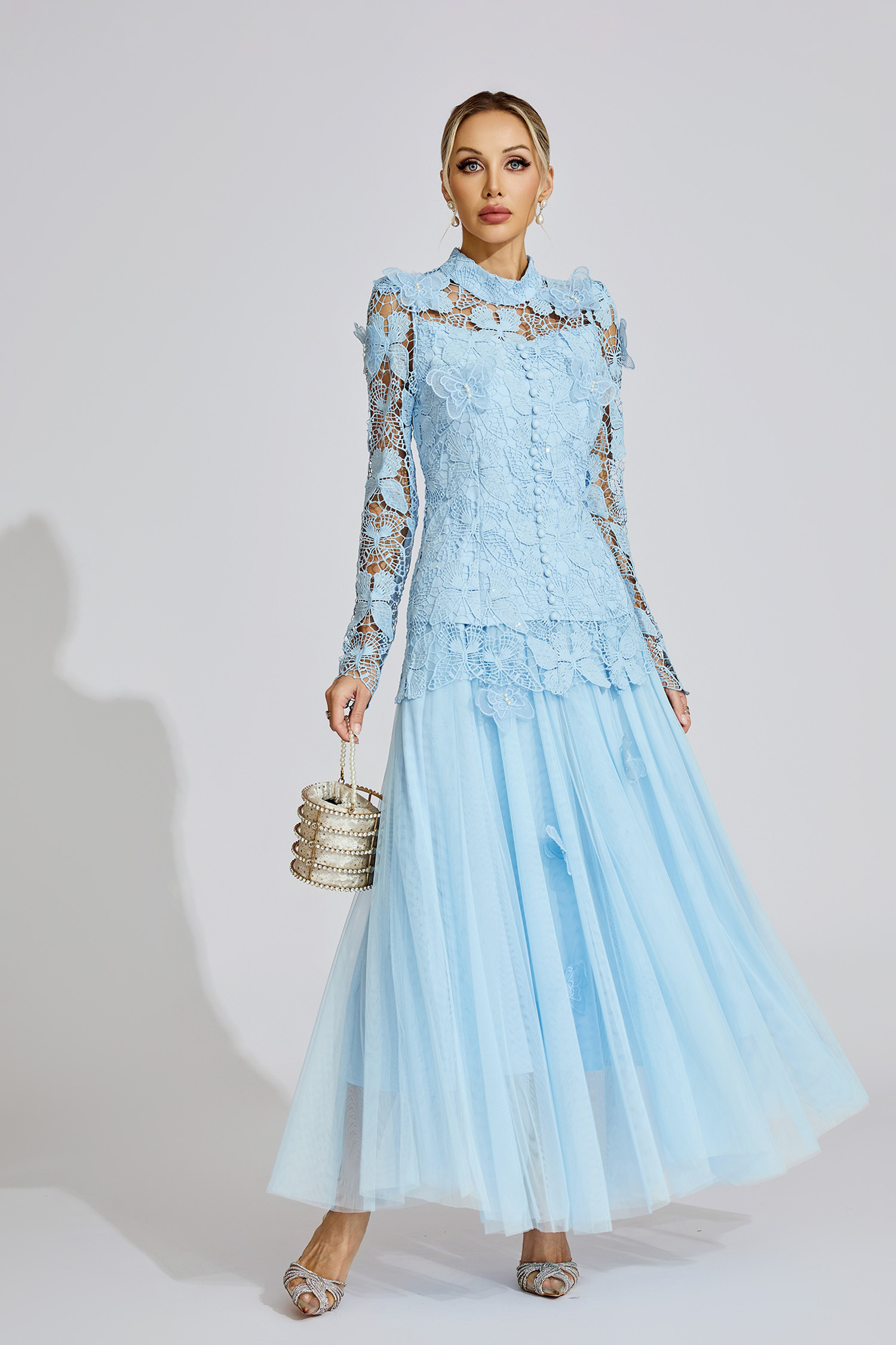 Faye Blue Embroidered Two Piece Set