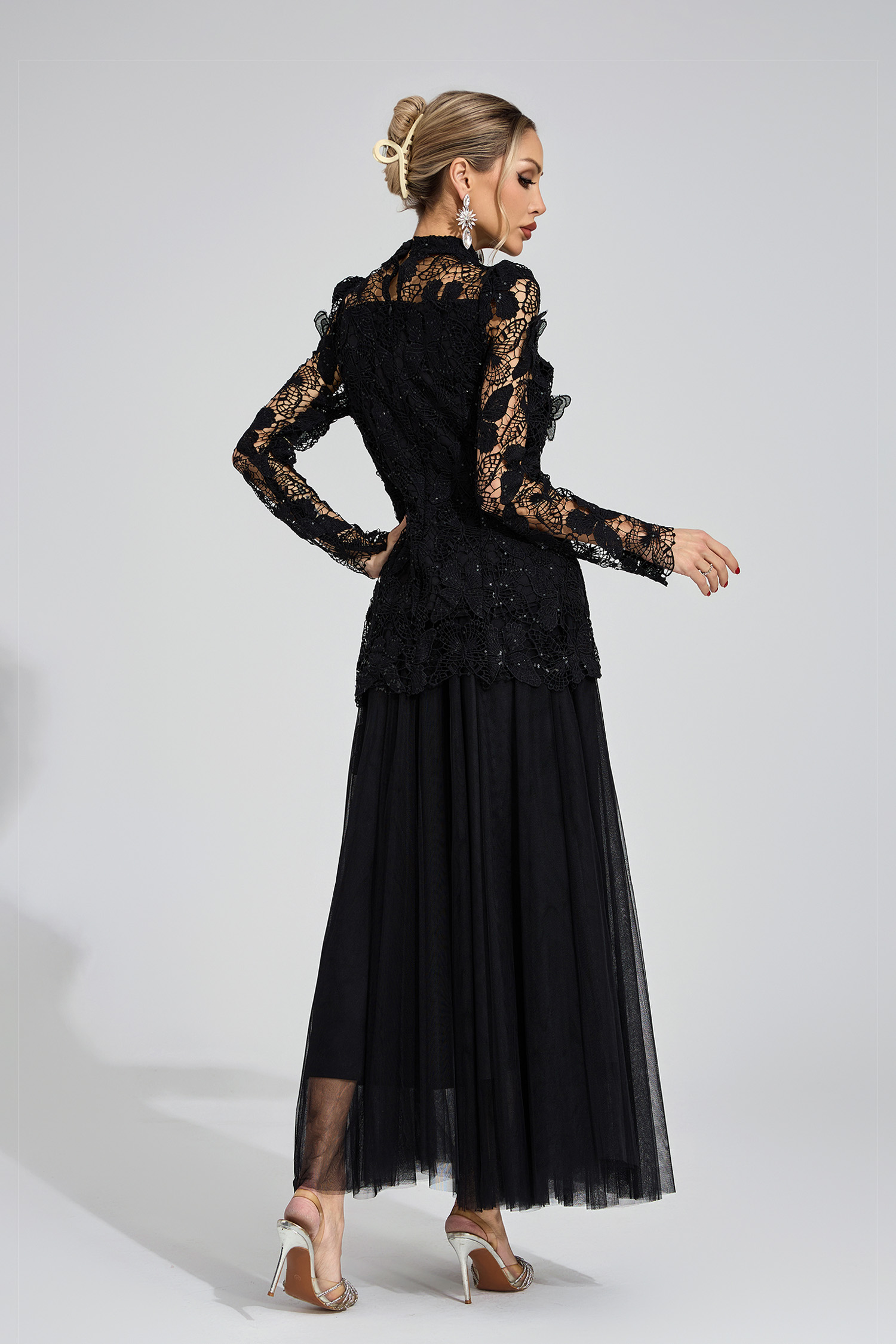 Fays Black Embroidered Two Piece Set