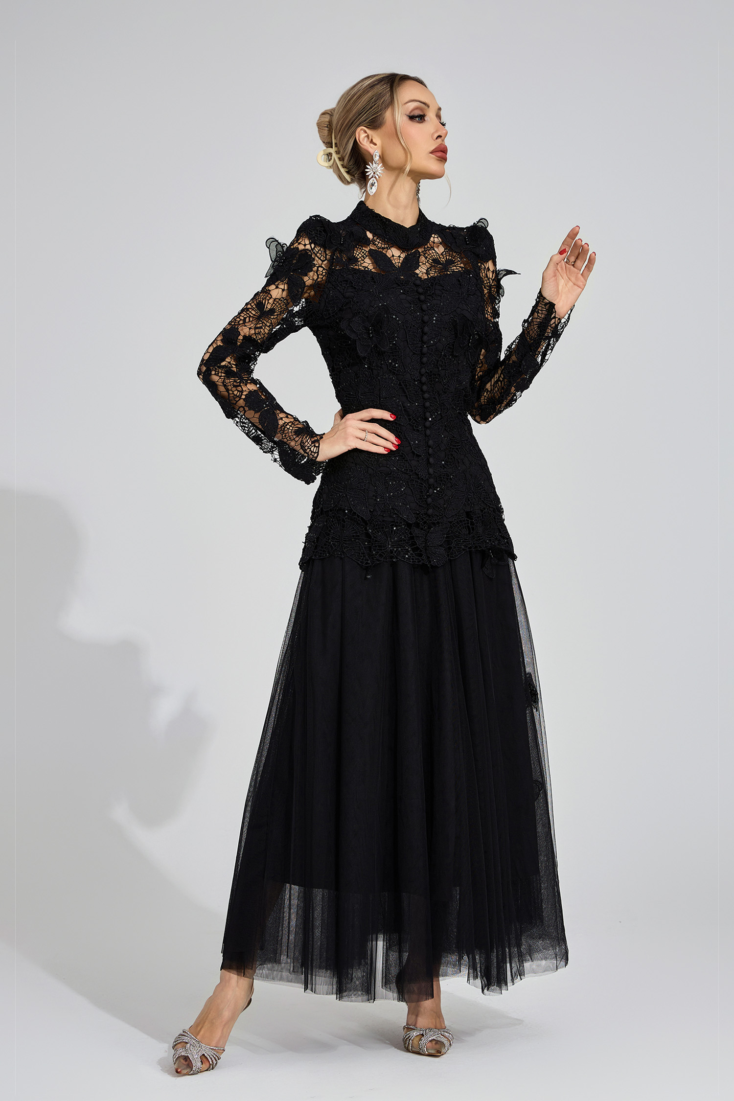 Fays Black Embroidered Two Piece Set