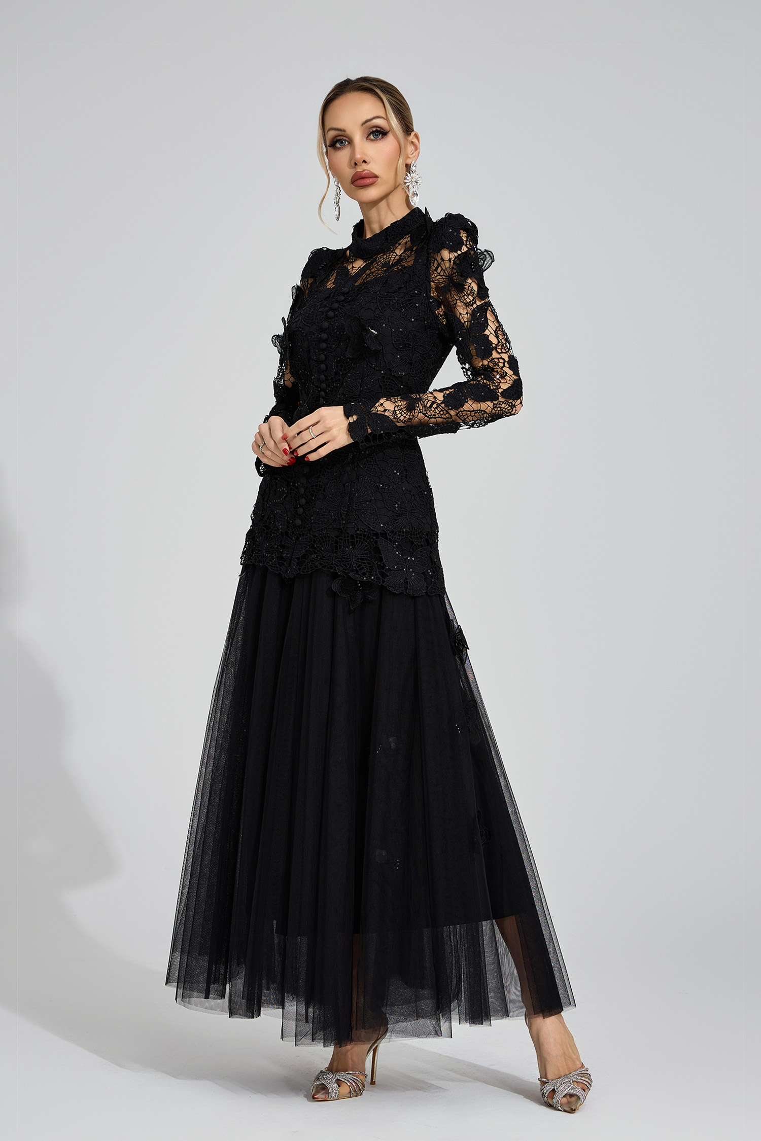 Fays Black Embroidered Two Piece Set