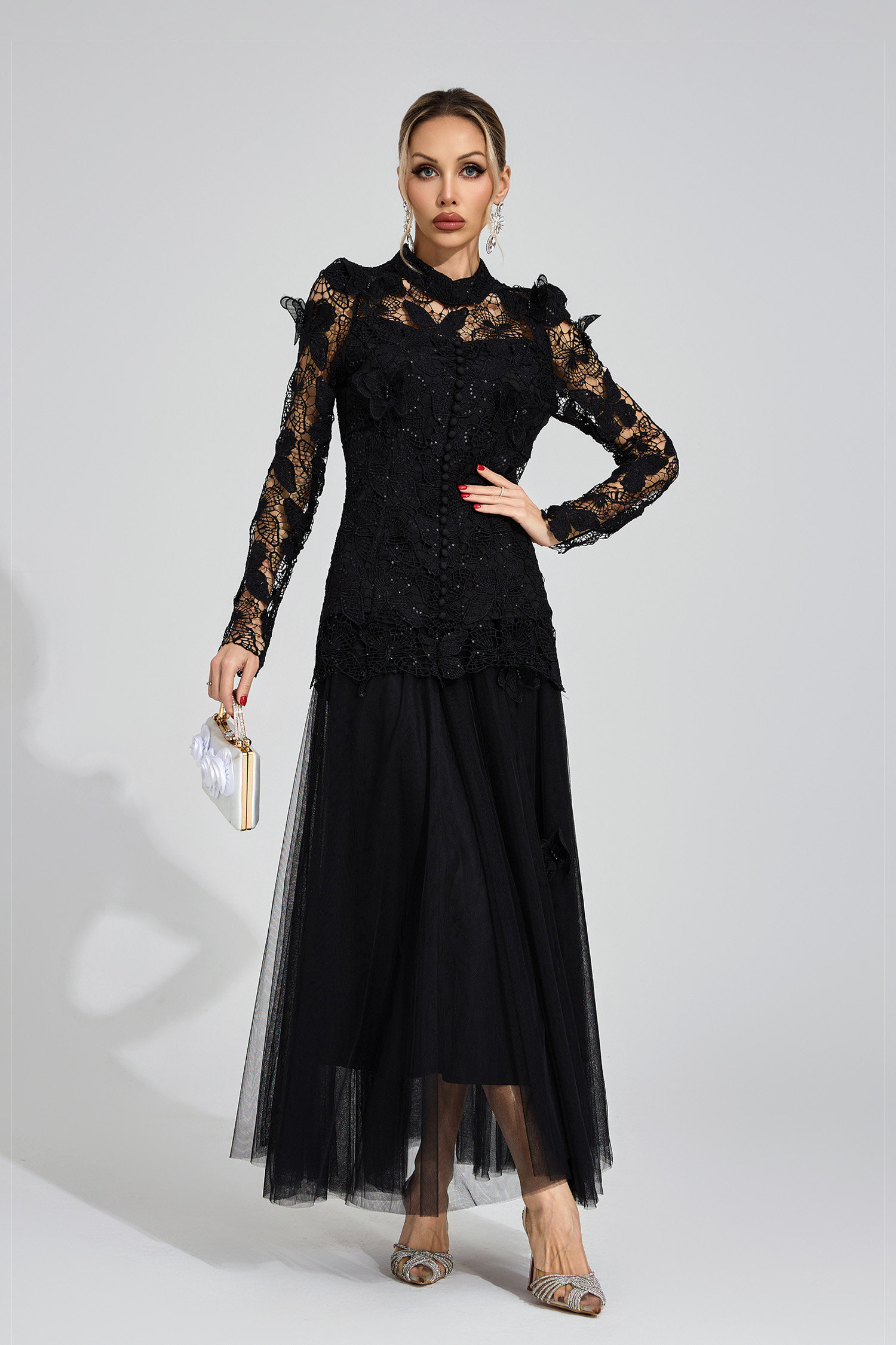 Fays Black Embroidered Two Piece Set