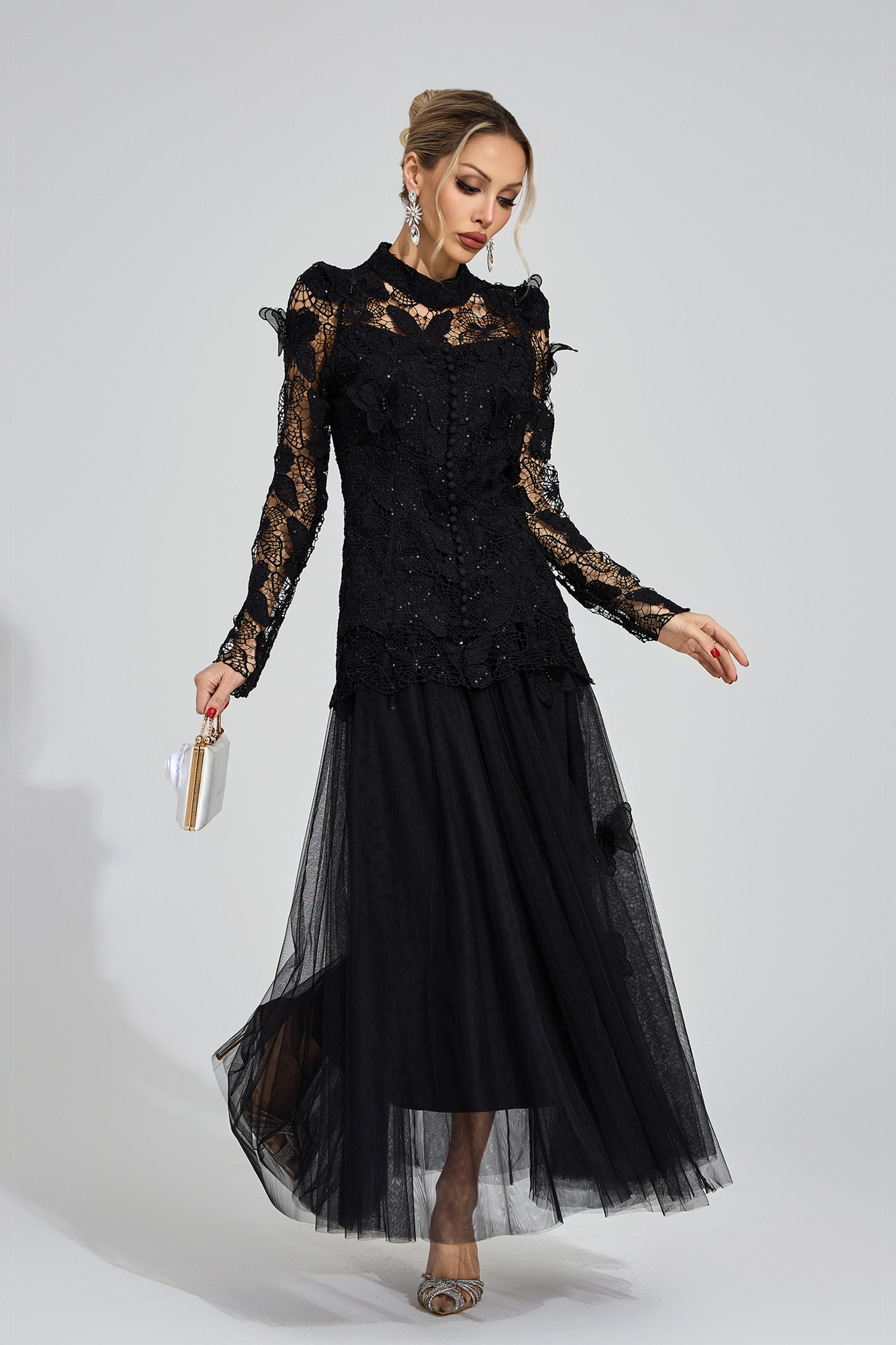 Fays Black Embroidered Two Piece Set