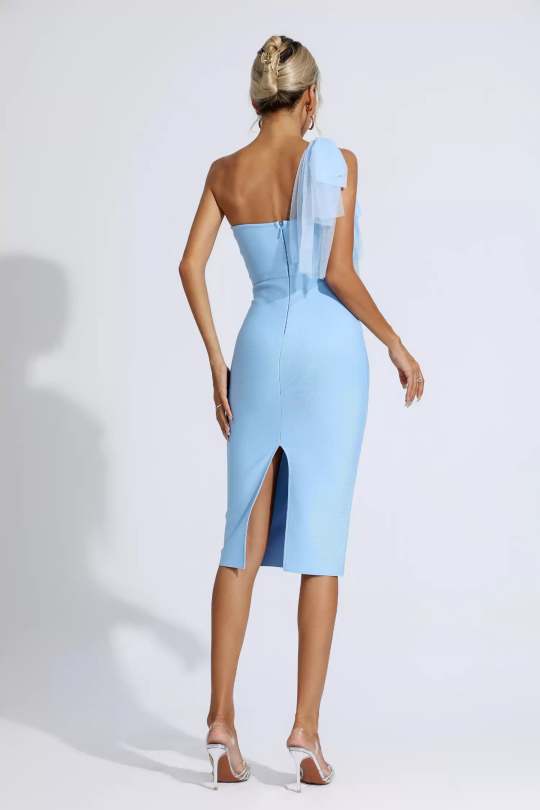 Harmoni Royal Blue Off Shoulder Bandage Midi Dress